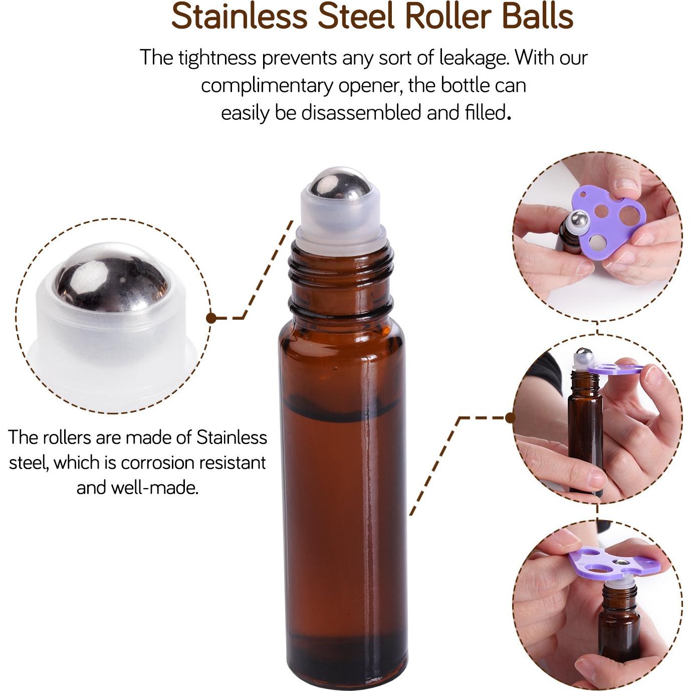 12 Botellas de Aceite Esencial Reutilizables PrettyCare 10 ml Ámbar