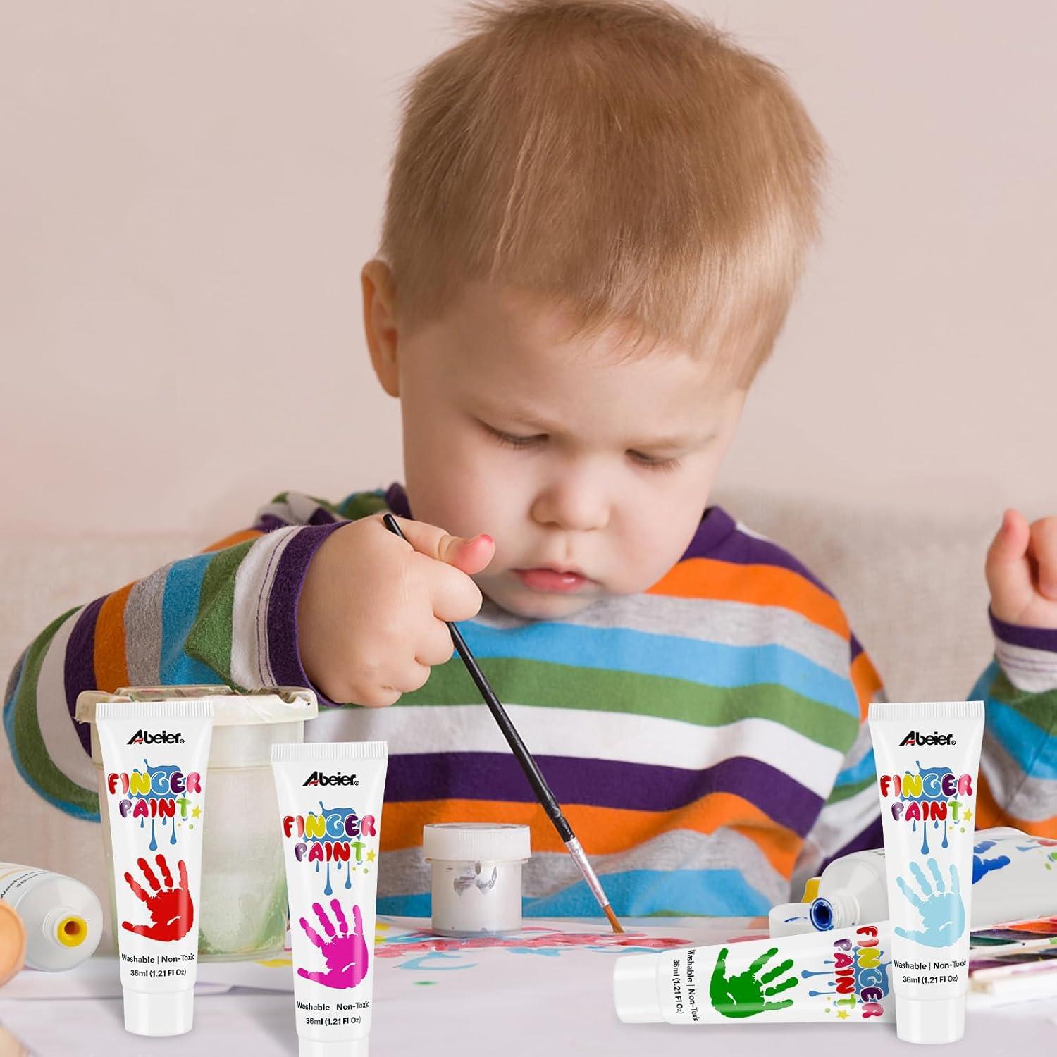 Pintura de Dedos ABEIER 12 Colores Lavable No Tóxica