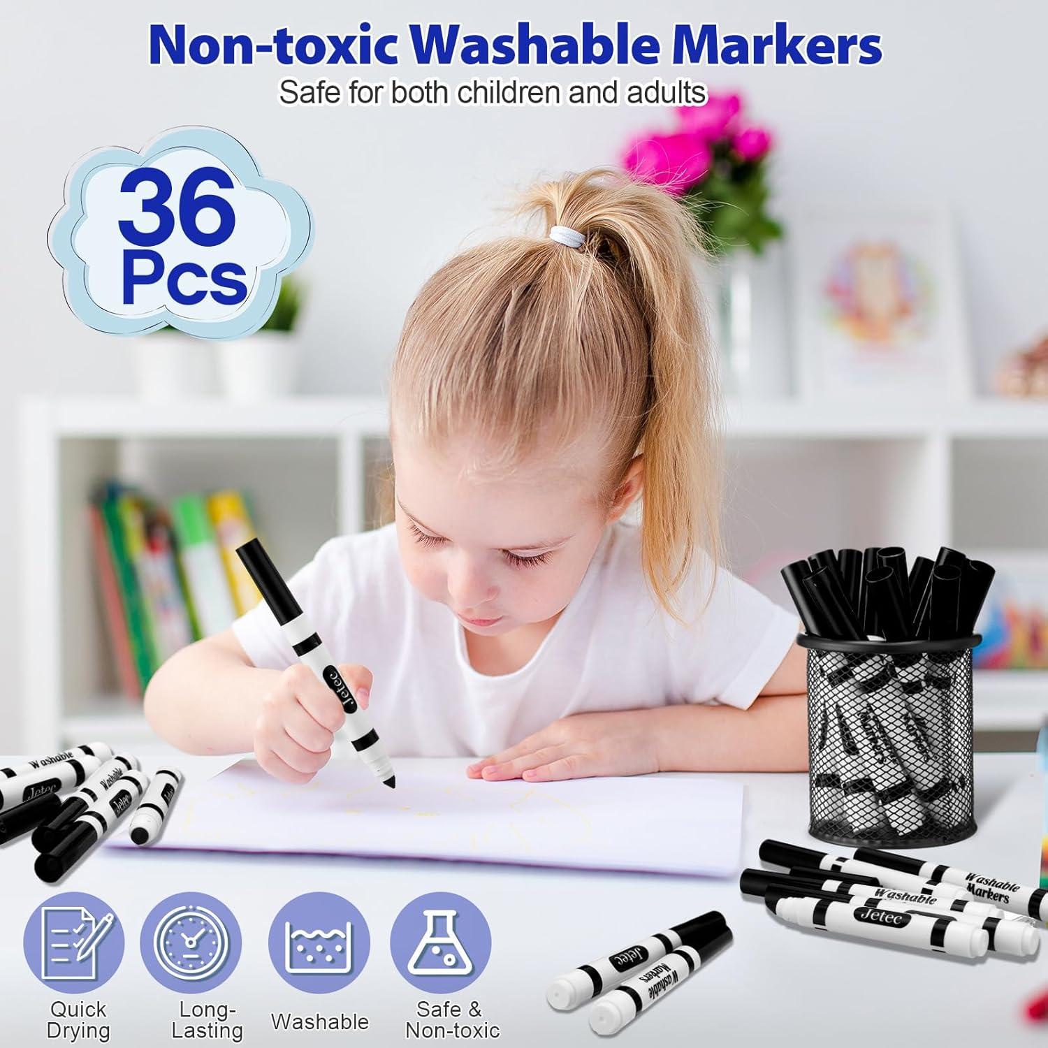 Marcadores Lavables Janlaugh 36 Pcs Punta Cónica Negra