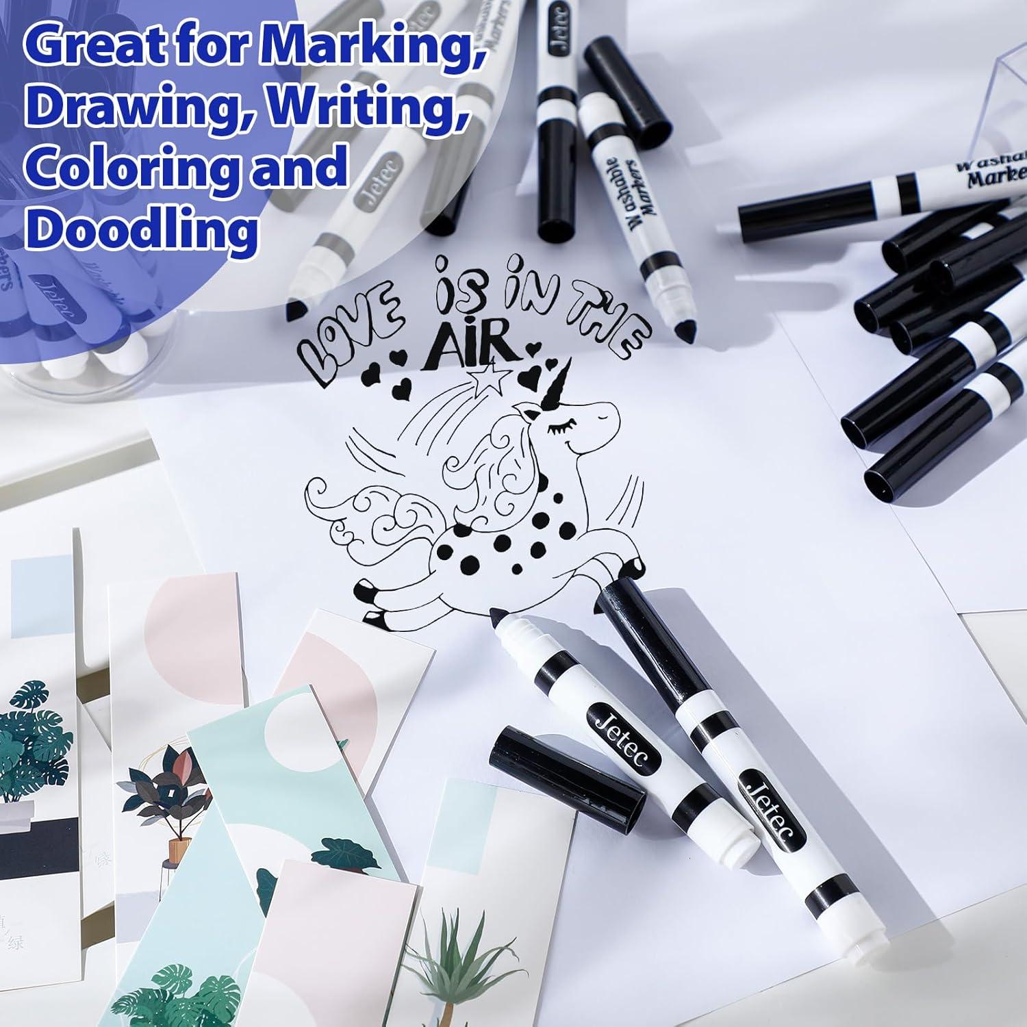 Marcadores Lavables Janlaugh 36 Pcs Punta Cónica Negra