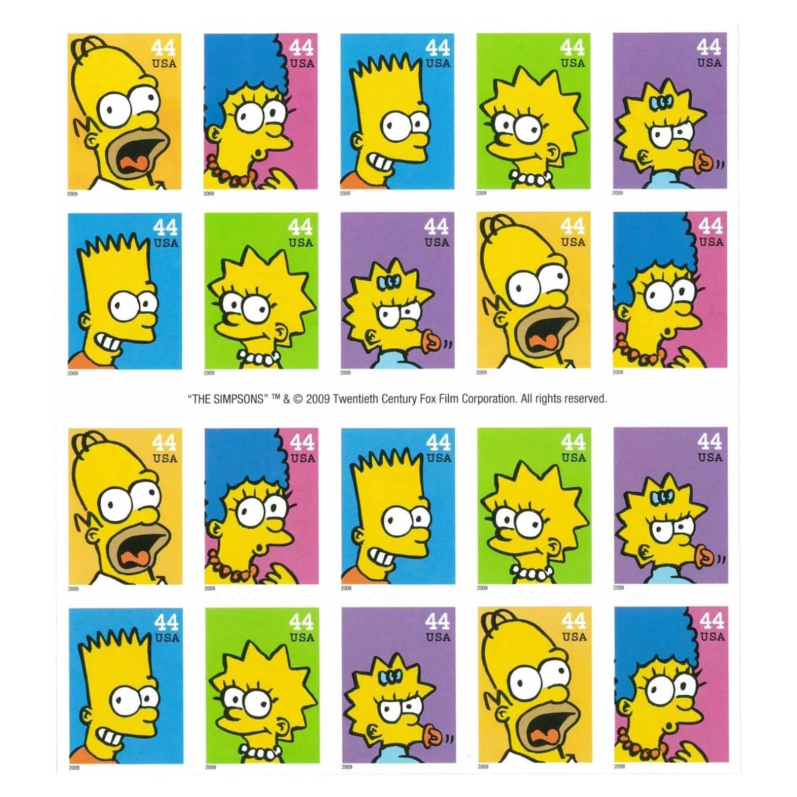 Hoja de 20 Sellos Coleccionables Los Simpson 2009 USPS
