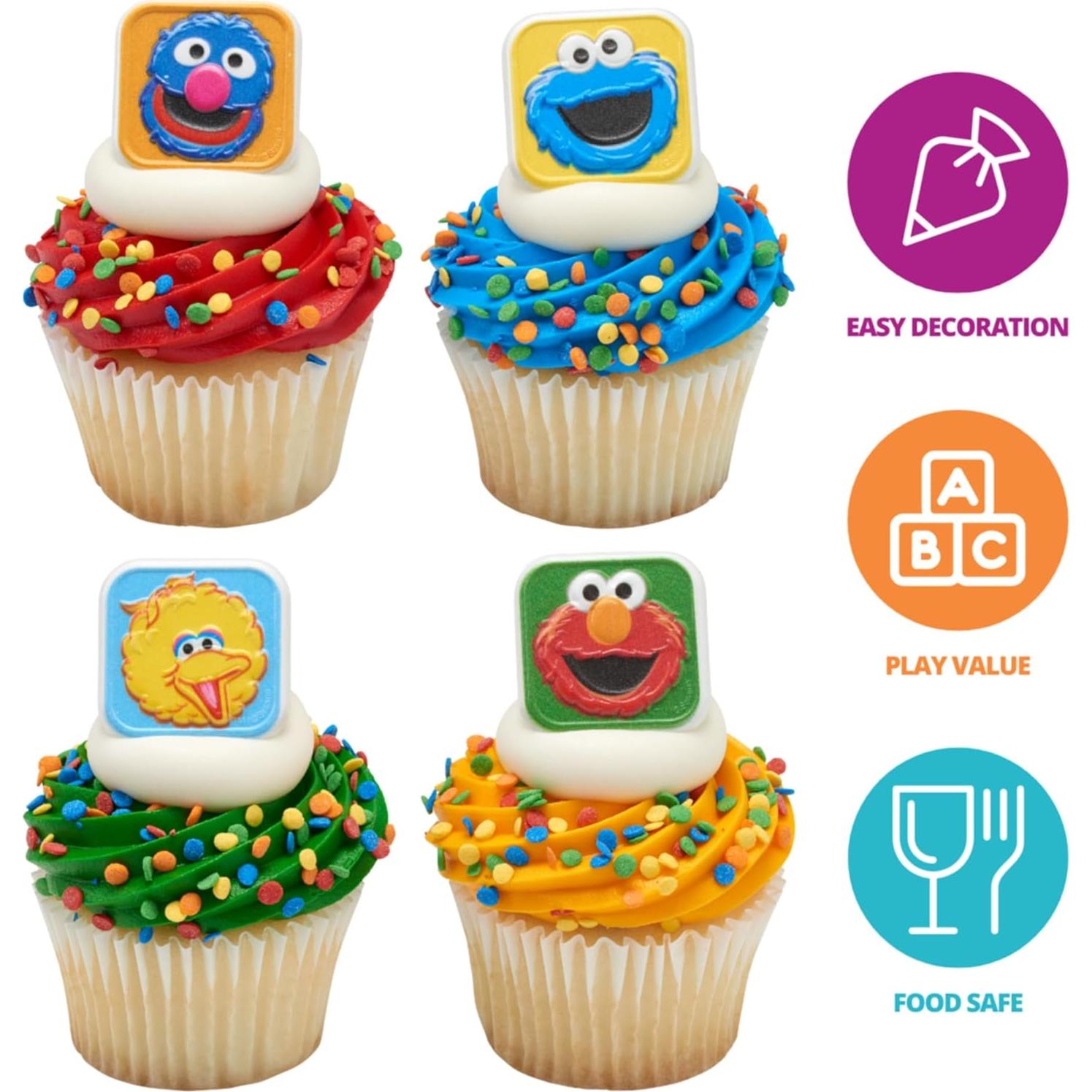 Anillos para Cupcakes Plaza Sésamo DecoPac - 24 Adornos Coloridos