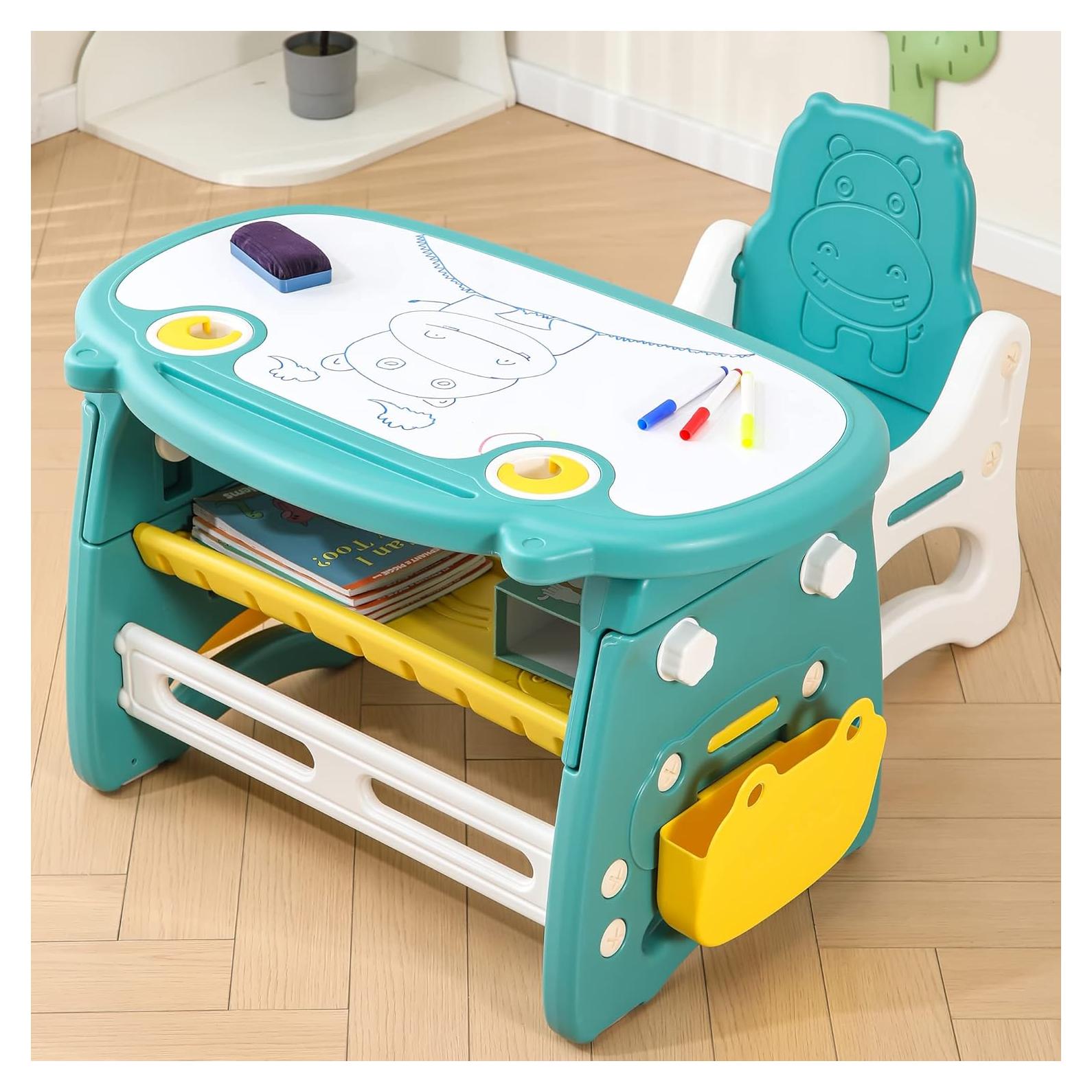 Juego de Mesa y Sillas Ajustable para Niños HRTT Verde Oscuro