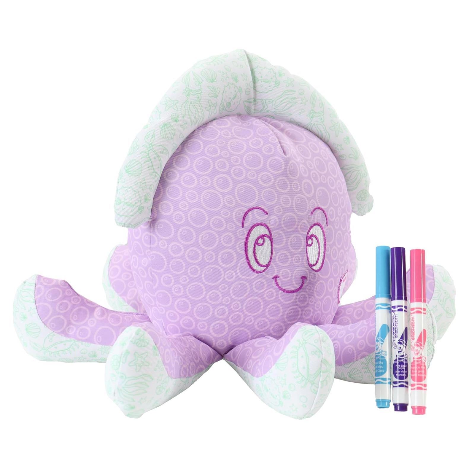 Crayola Color Me Plush Pulpo Púrpura con 3 Marcadores Lavables