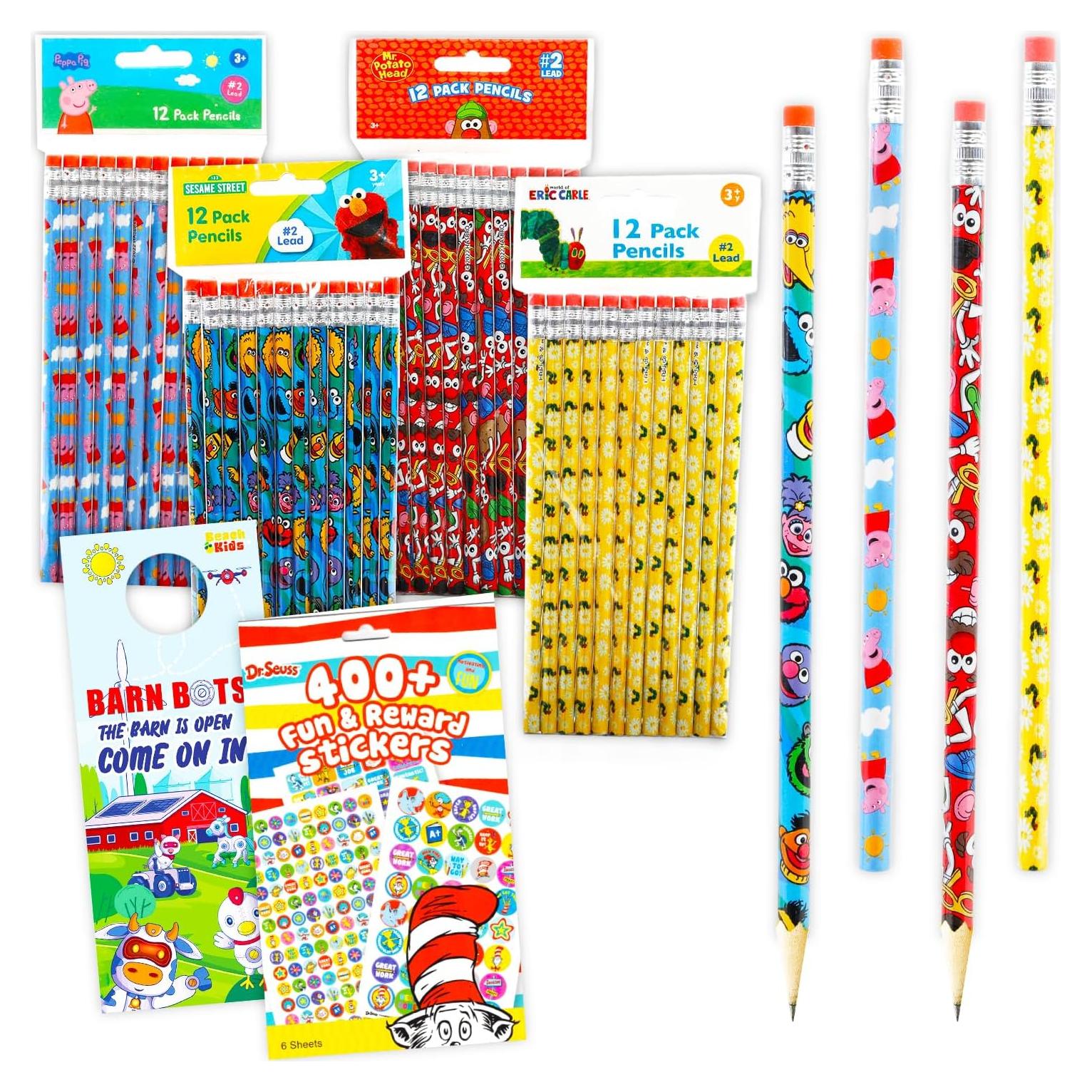 Juego de 48 Lápices Sesame Street y Peppa Pig - Suministros Escolares