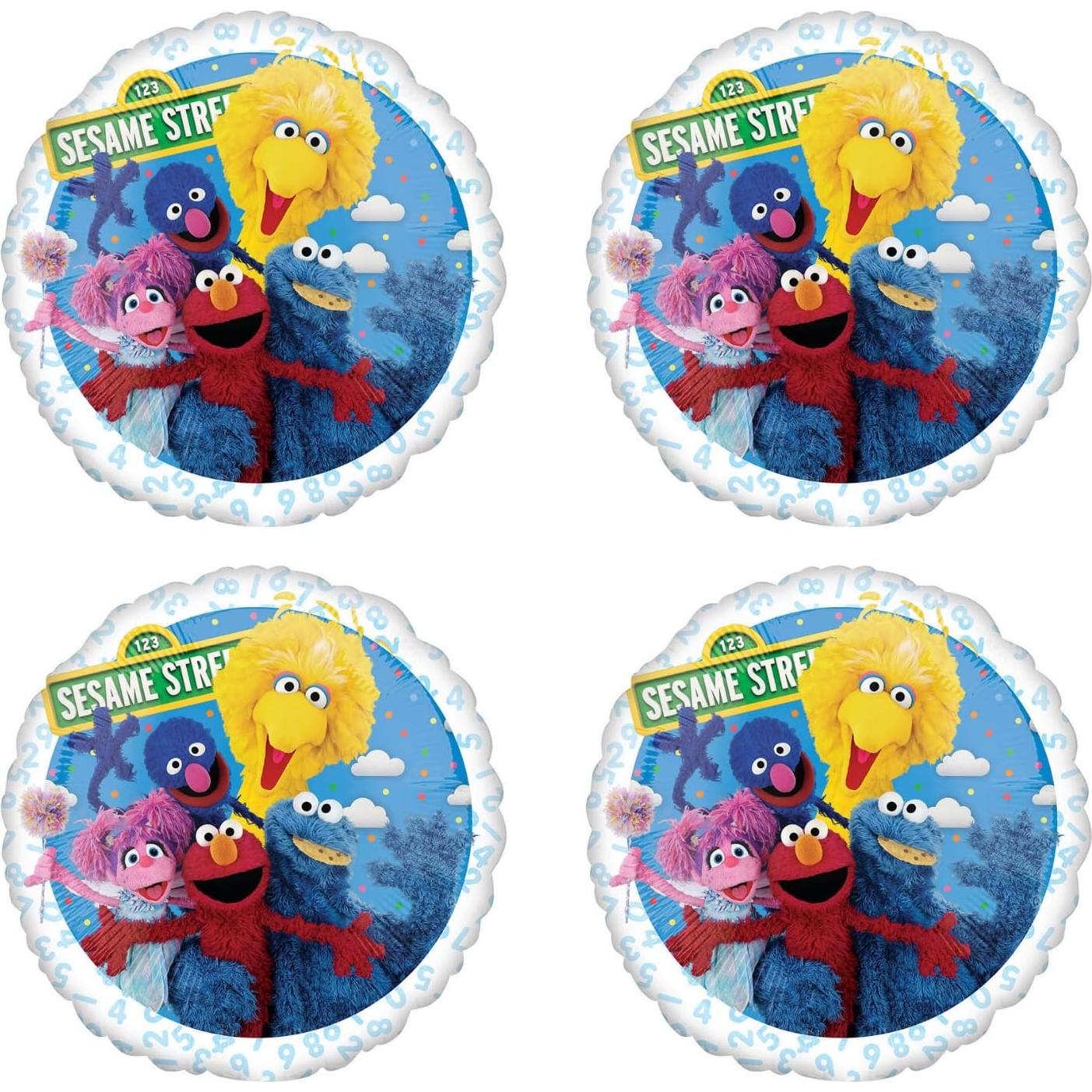 Set de 4 Globos de Fiesta Plaza Sésamo - Elmo, Big Bird, Abby Cadabby