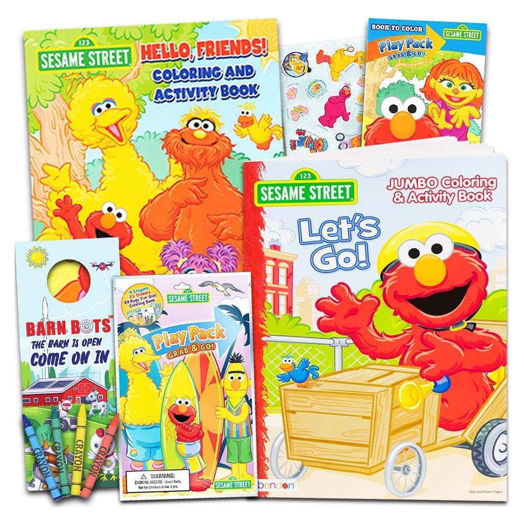 Libro para Colorear Sesame Street con 30 Pegatinas - 3 Libros