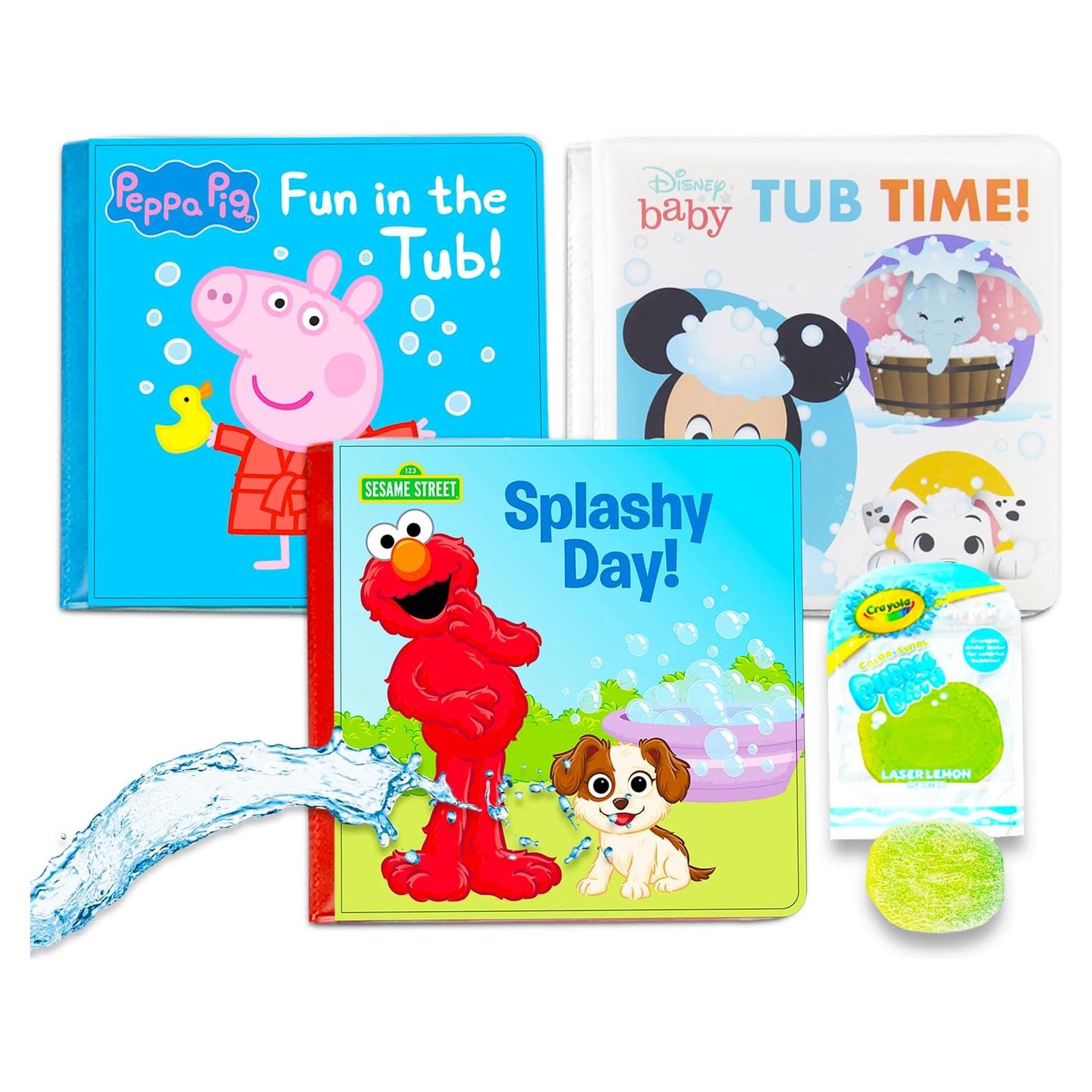 Conjunto de 3 Libros de Baño Espumosos para Bebés - Plaza Sésamo, Disney, Peppa Pig
