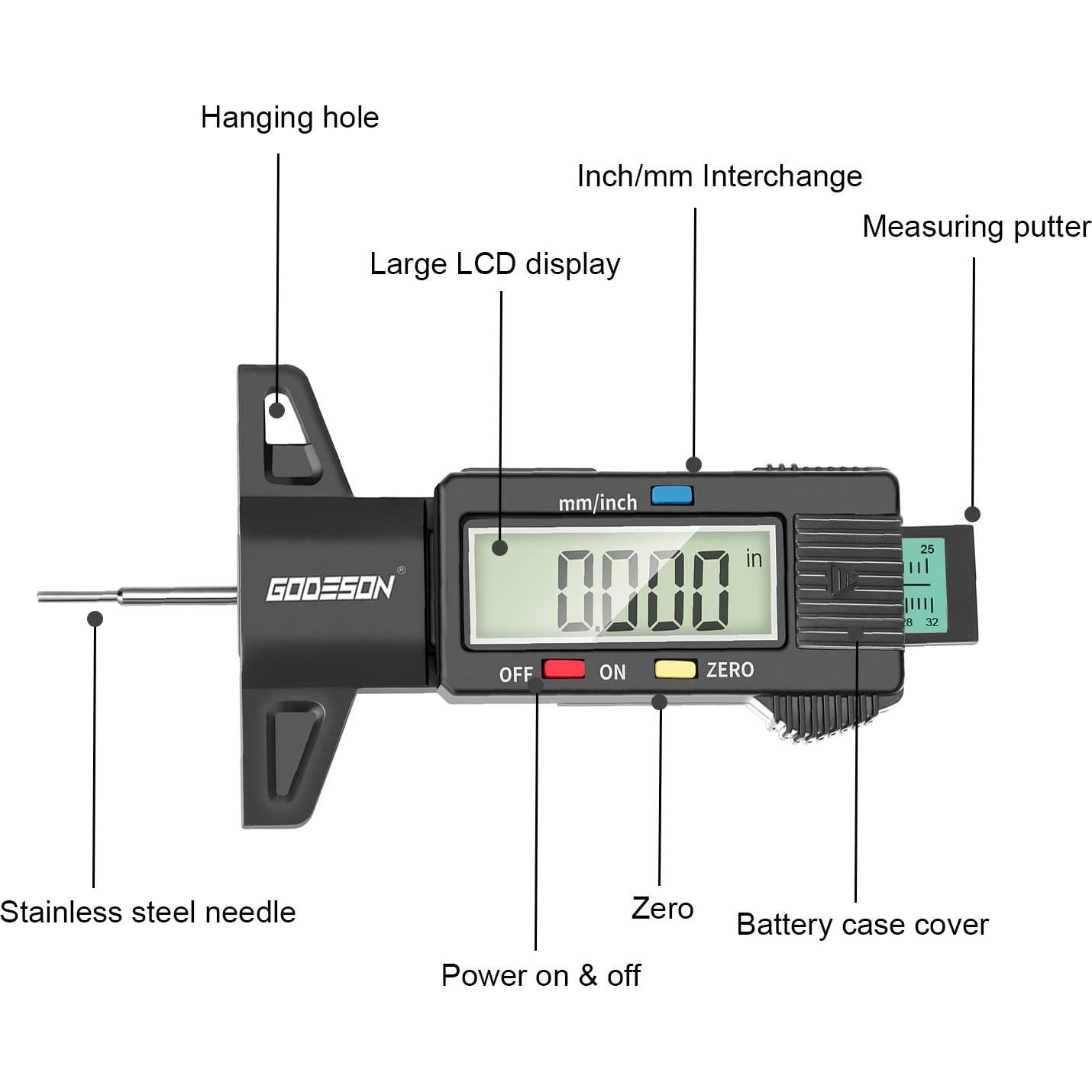 Medidor Digital de Profundidad de Banda de Rodadura GODESON 25.4mm