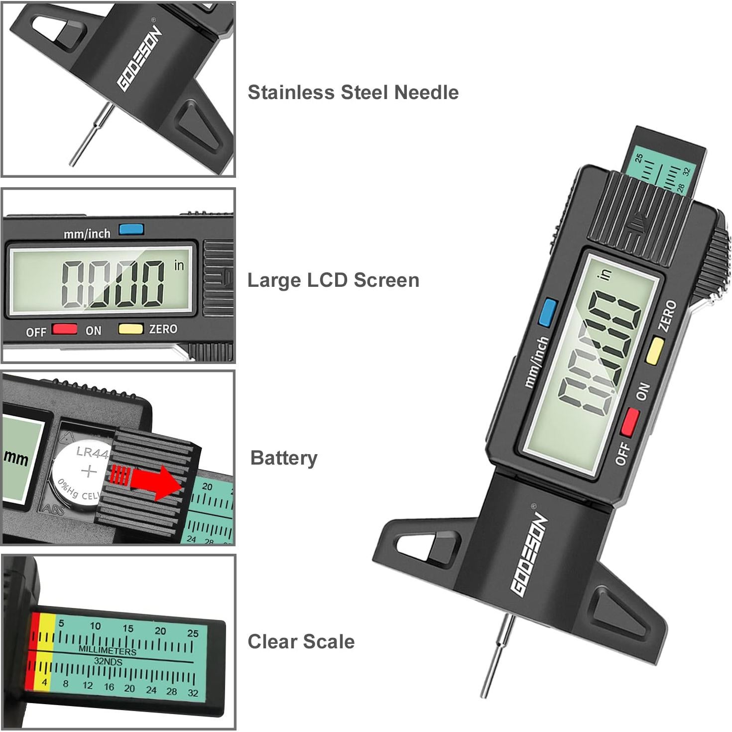 Medidor Digital de Profundidad de Banda de Rodadura GODESON 25.4mm
