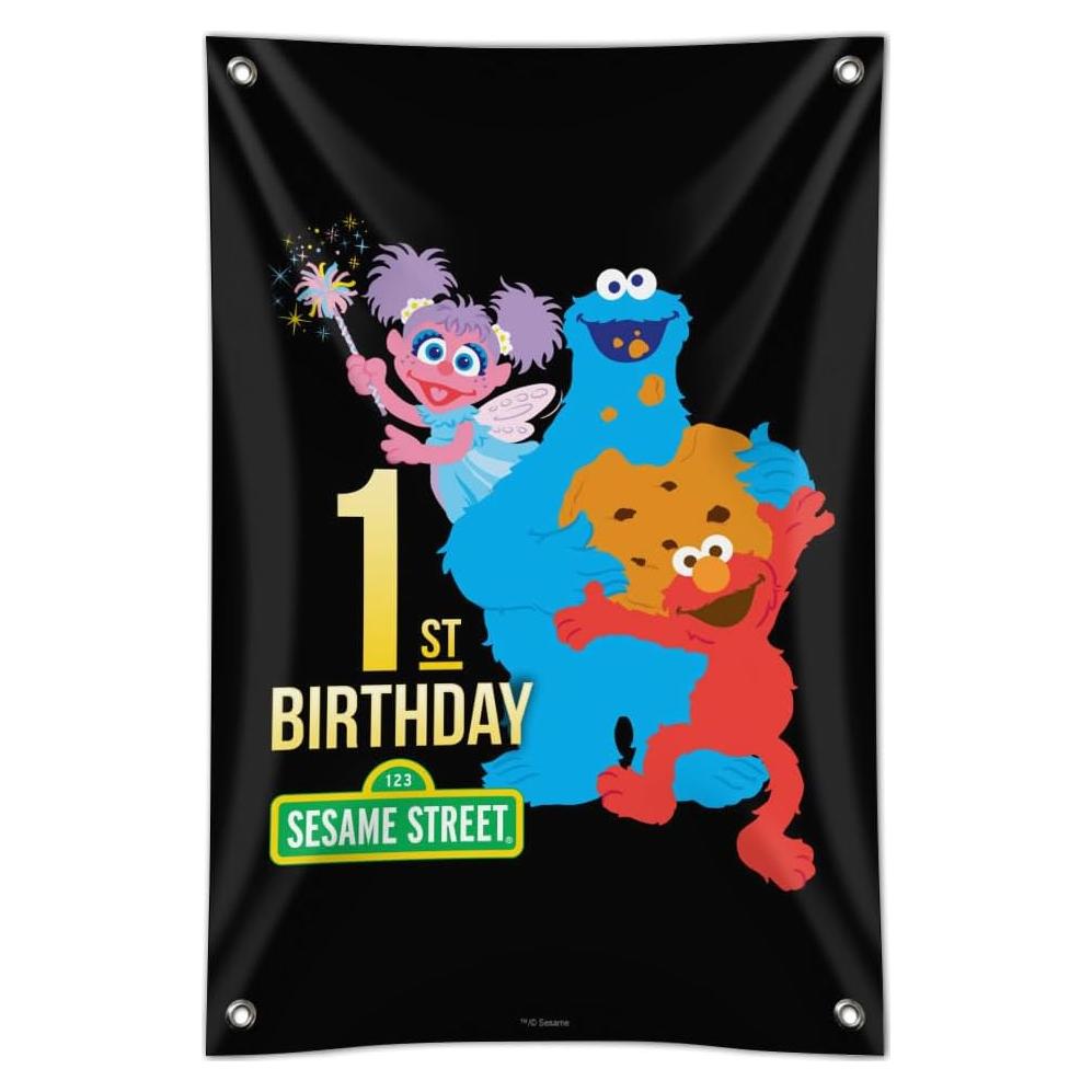 Cartel Decorativo Plaza Sésamo 1er Cumpleaños 84x56cm