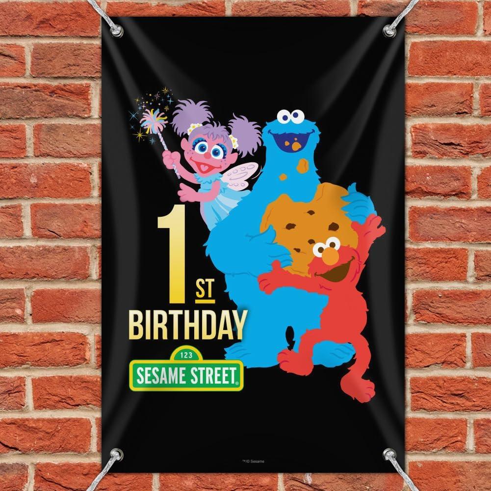 Cartel Decorativo Plaza Sésamo 1er Cumpleaños 84x56cm