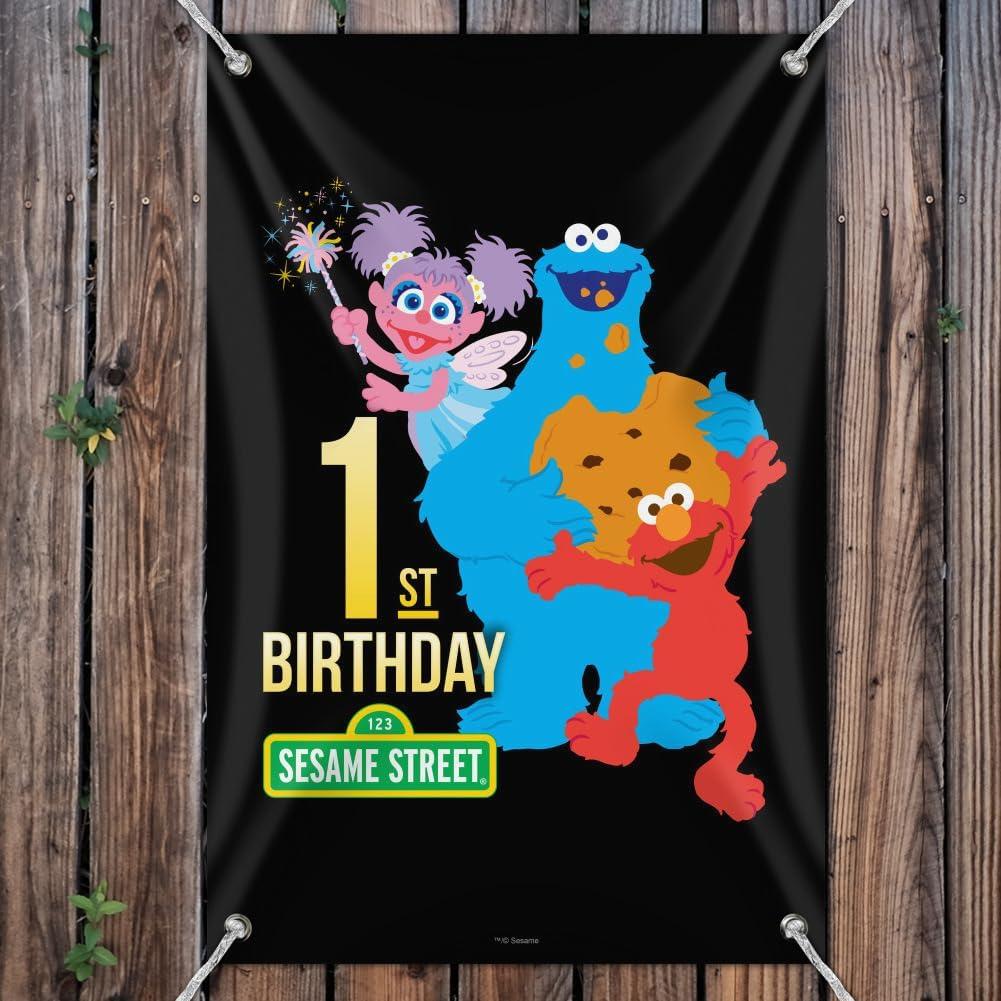 Cartel Decorativo Plaza Sésamo 1er Cumpleaños 84x56cm
