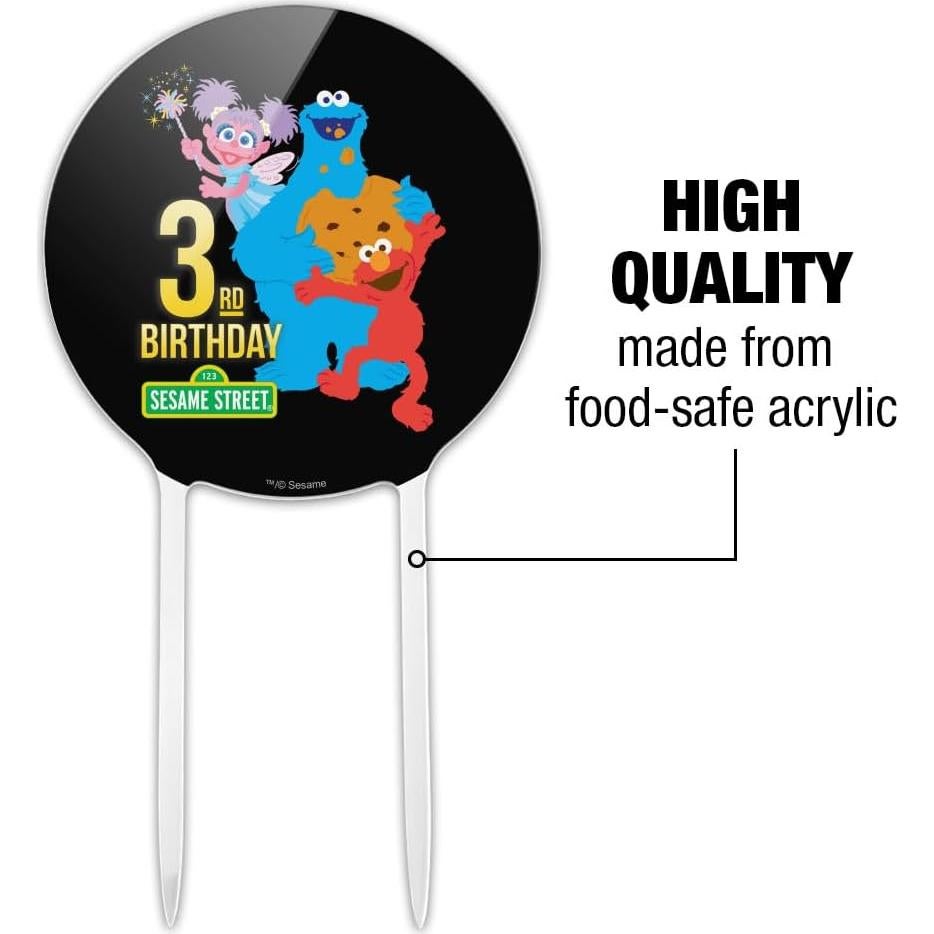 Decoración de Pastel Acrílica Sesame Street 3er Cumpleaños 18.42 cm