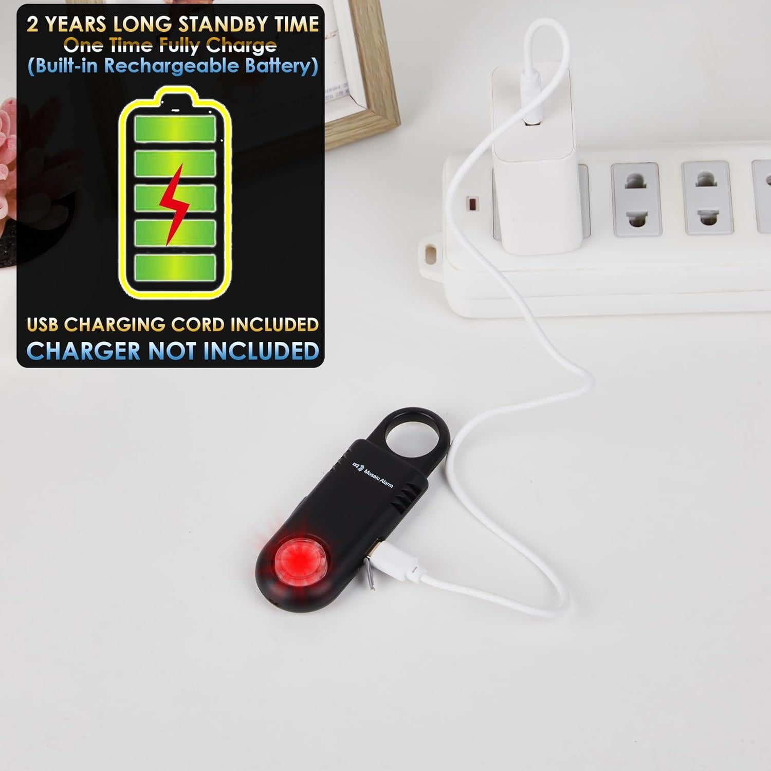 Alarma Personal de Seguridad Mosaic 135dB Recargable con Luz