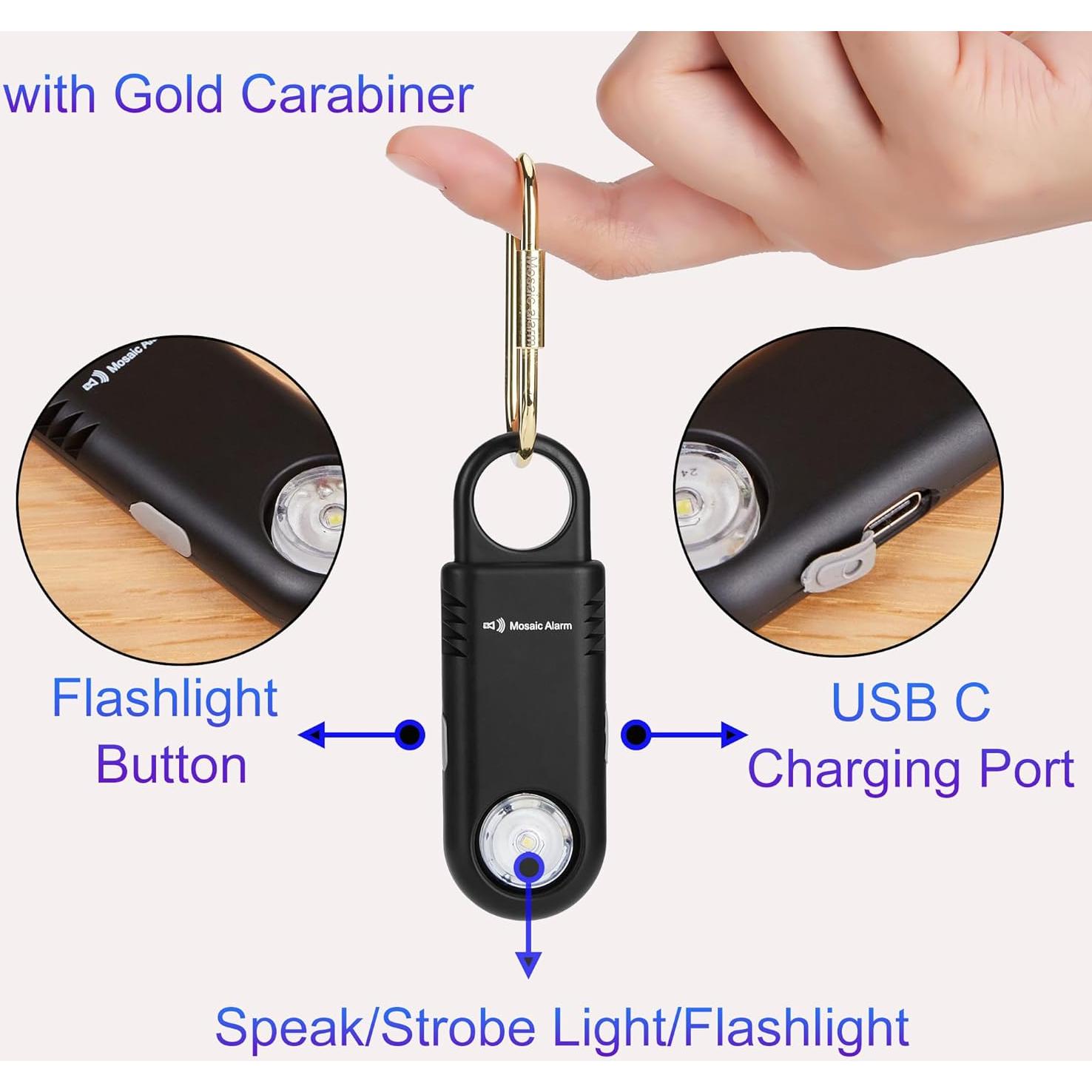 Alarma Personal de Seguridad Mosaic 135dB Recargable con Luz