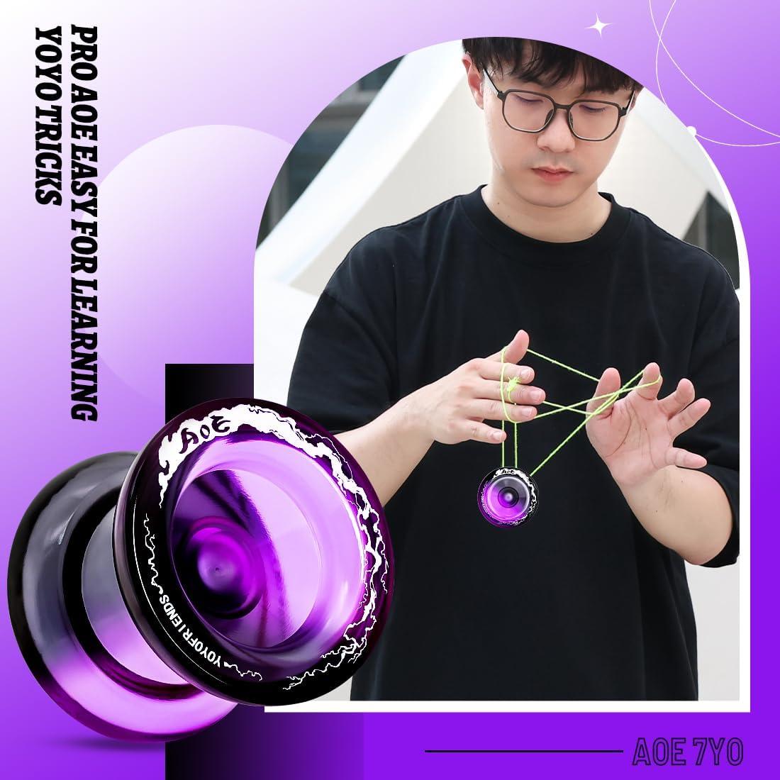 Yoyo Profesional 7YO AOE Negro Púrpura para Niños + Accesorios