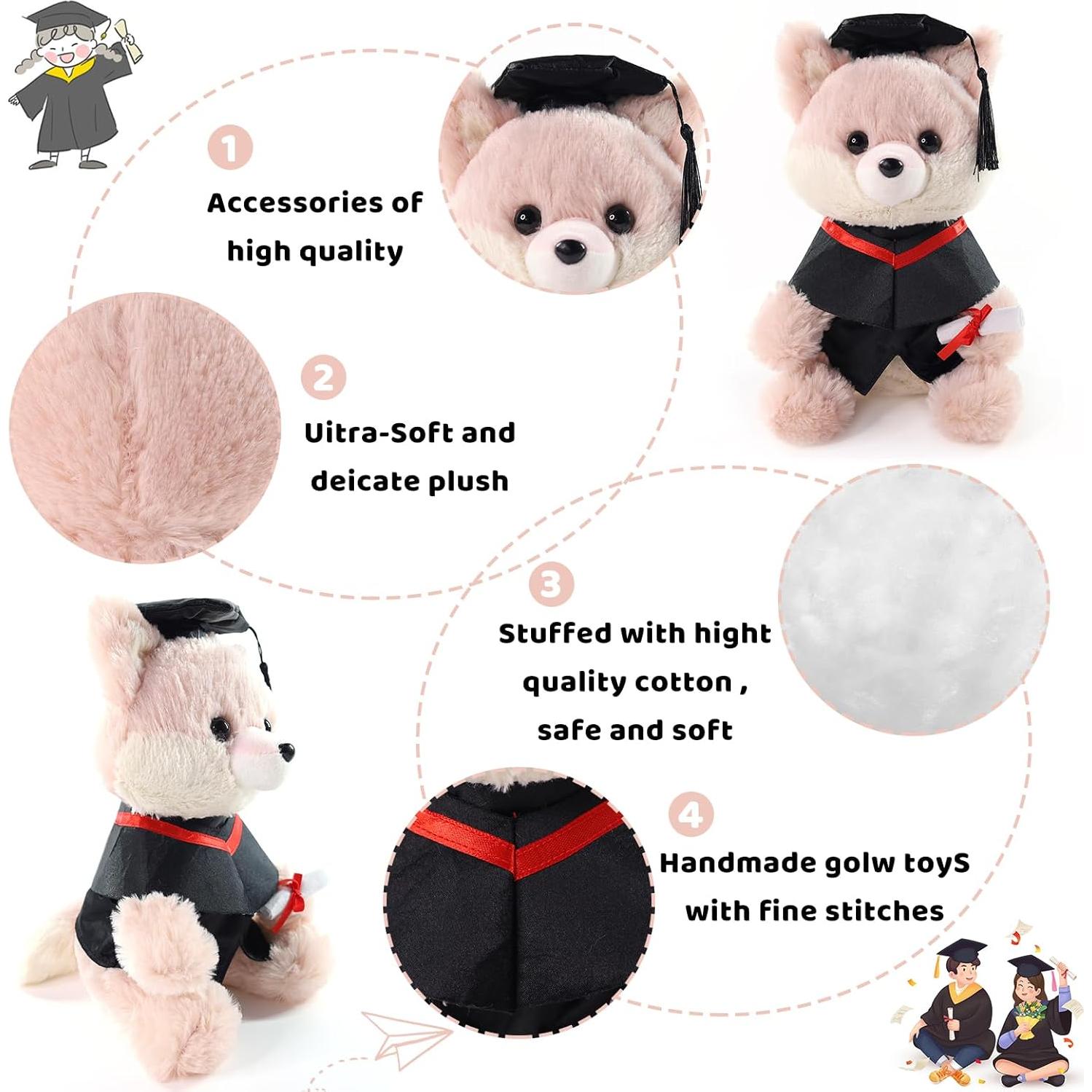 Zorro de Peluche Graduación HuanChuang 25 cm con Diploma