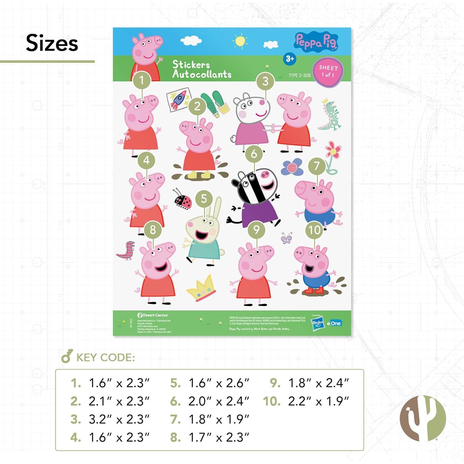 Calcomanías Peppa Pig - 19 Calcomanías Vinilo Premium 21.6x27.9cm