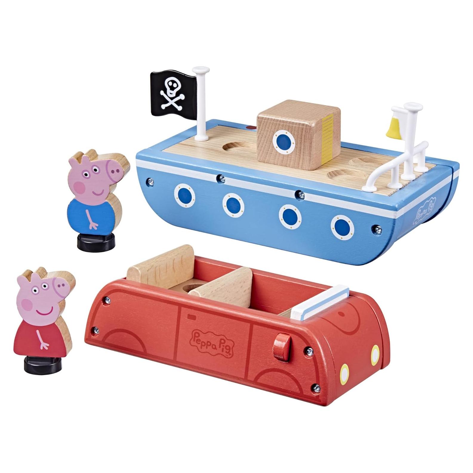 Coche y Barco de Madera Peppa Pig - Juguetes para Niños 2+