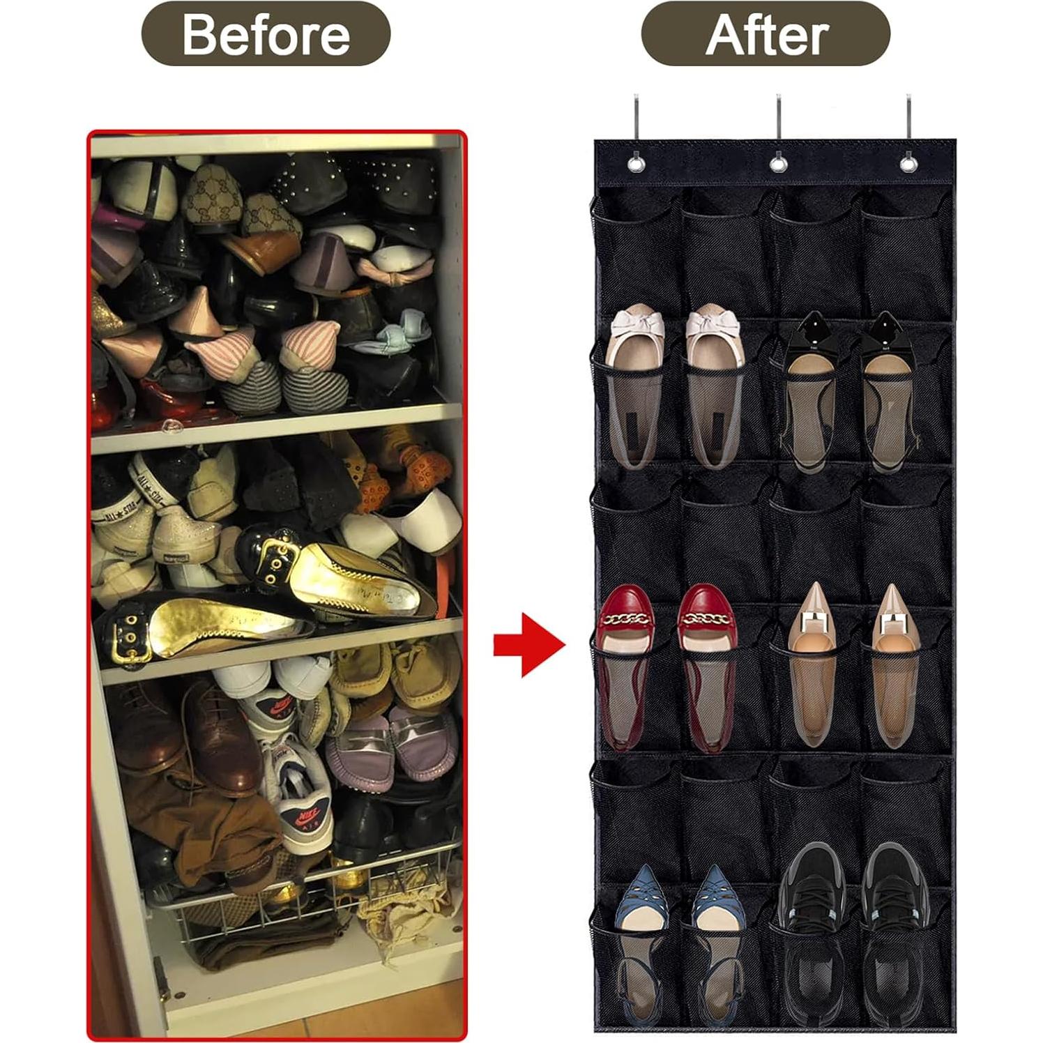 Organizador de Zapatos sobre la Puerta 24 Bolsillos Malla Negra