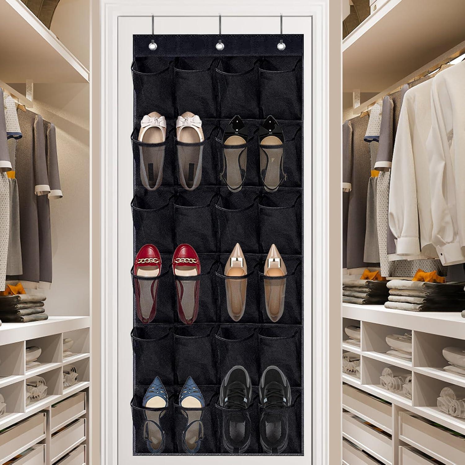 Organizador de Zapatos sobre la Puerta 24 Bolsillos Malla Negra