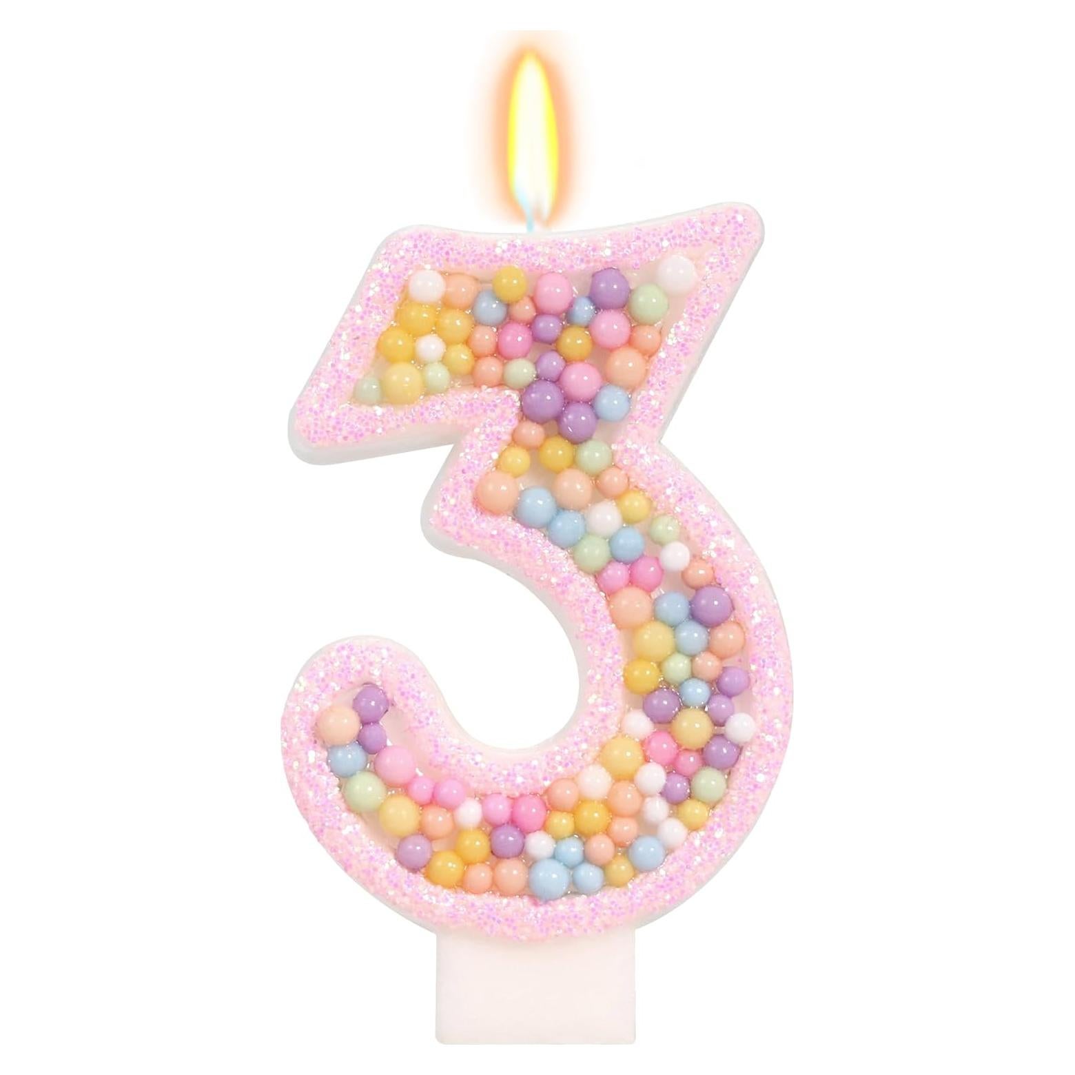 Vela de Cumpleaños Número 3 FAMGift Rosa Macaron Decorativa