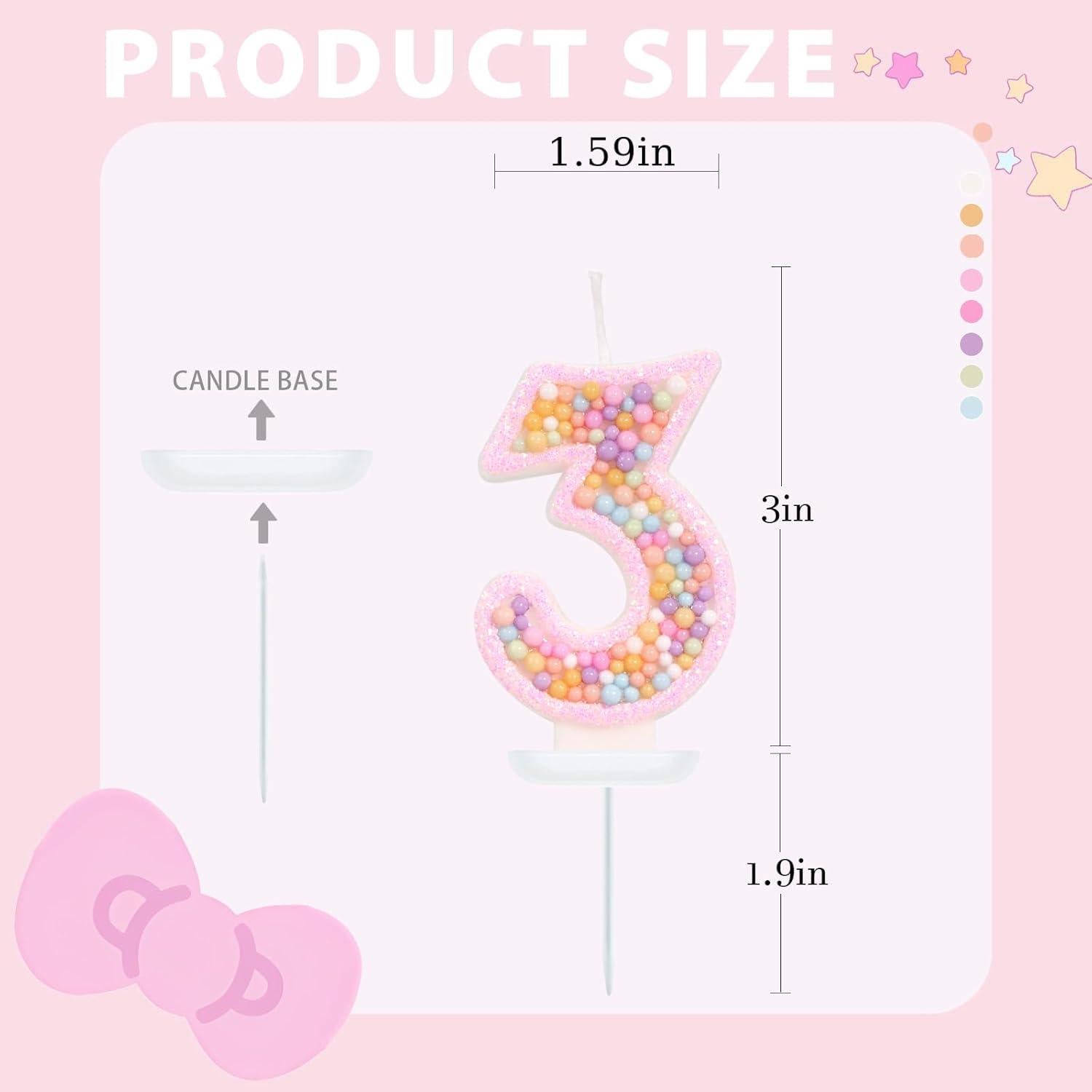 Vela de Cumpleaños Número 3 FAMGift Rosa Macaron Decorativa