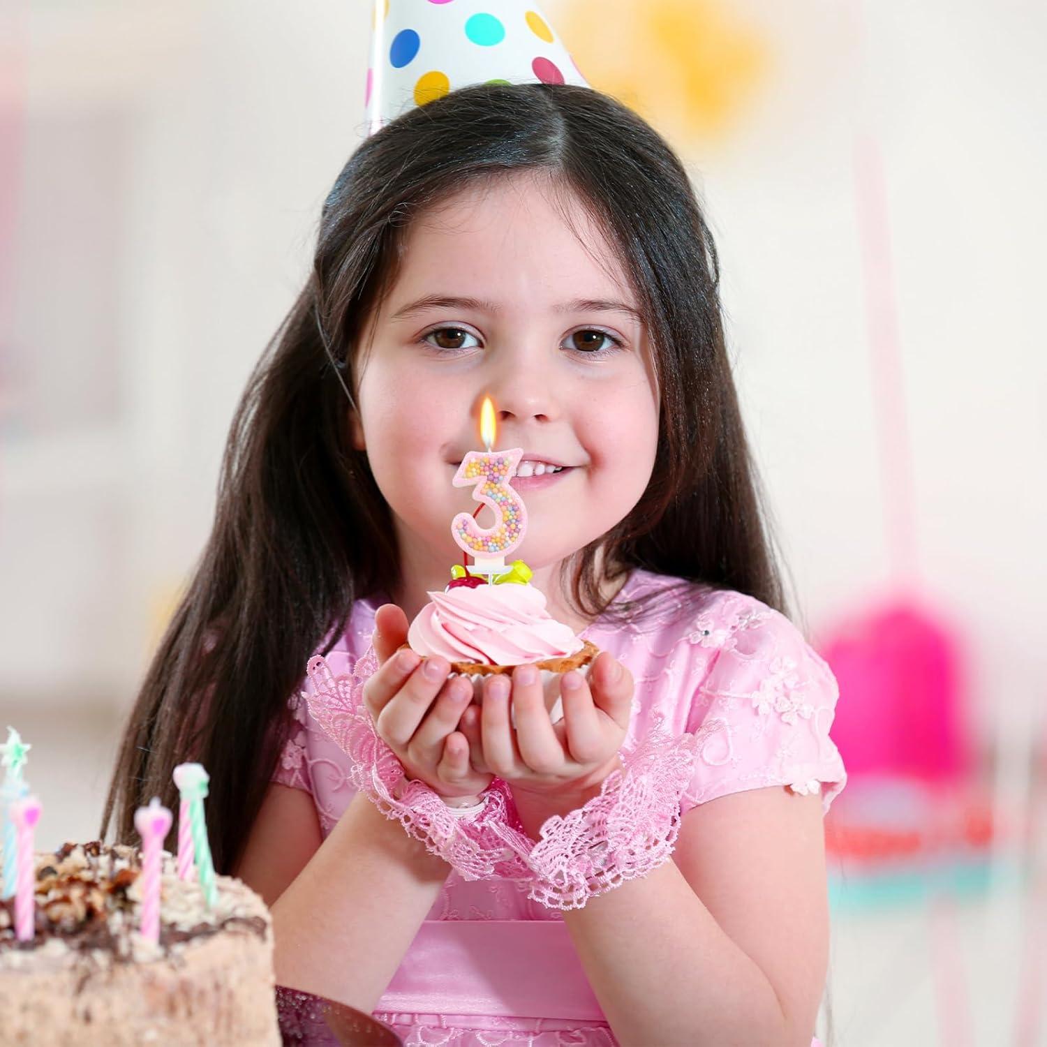 Vela de Cumpleaños Número 3 FAMGift Rosa Macaron Decorativa