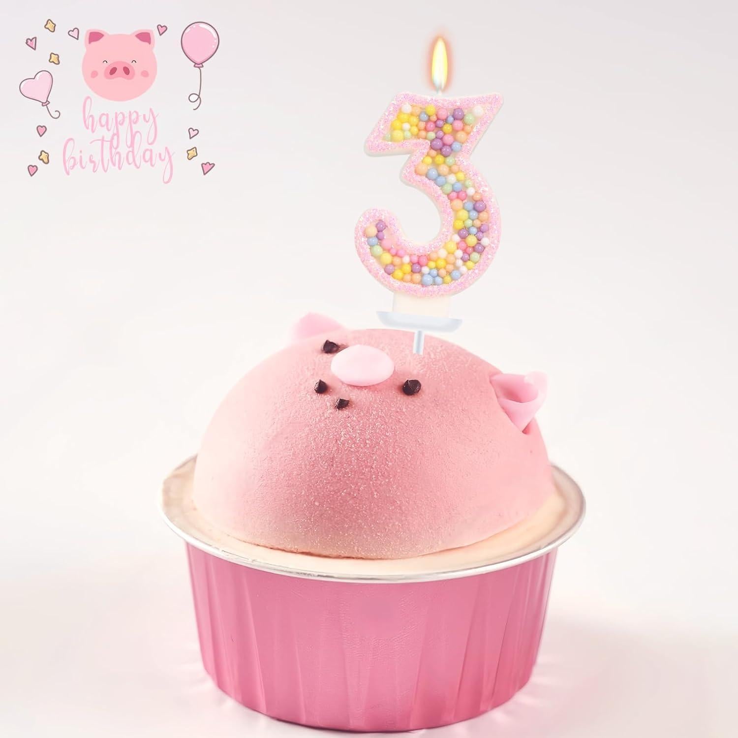 Vela de Cumpleaños Número 3 FAMGift Rosa Macaron Decorativa