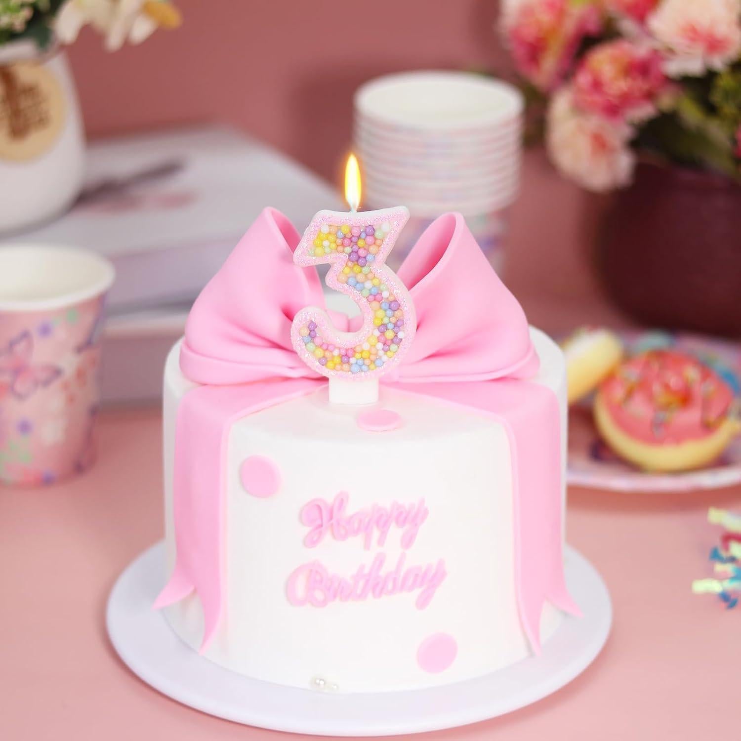 Vela de Cumpleaños Número 3 FAMGift Rosa Macaron Decorativa