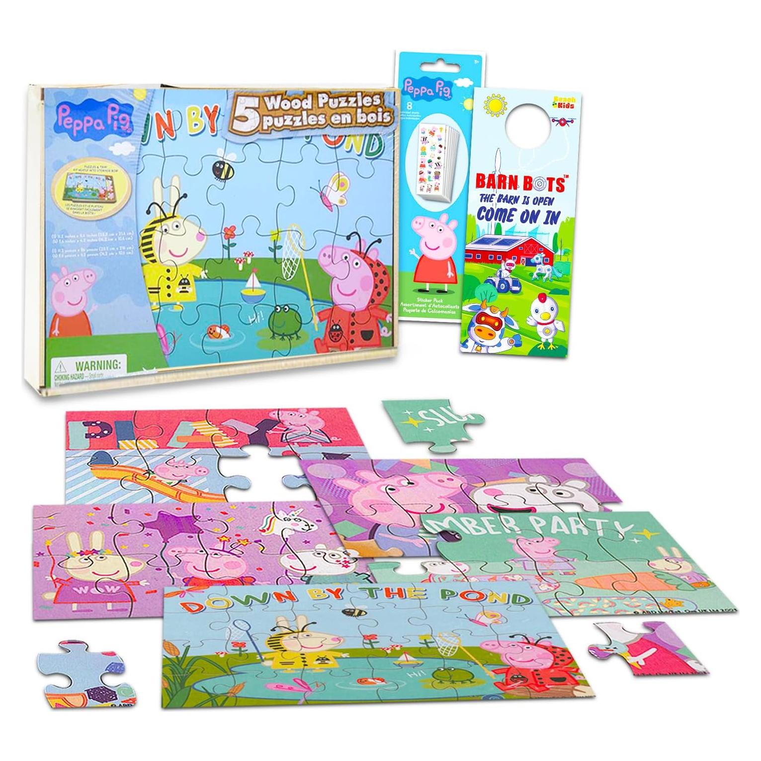 Rompecabezas de Madera Peppa Pig 5 Pack con Stickers