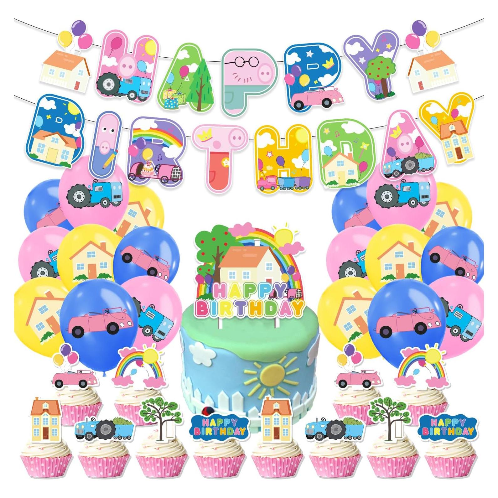 Suministros Fiesta Cumpleaños Cerdito Rosa - Banderín, Globos, Decoraciones