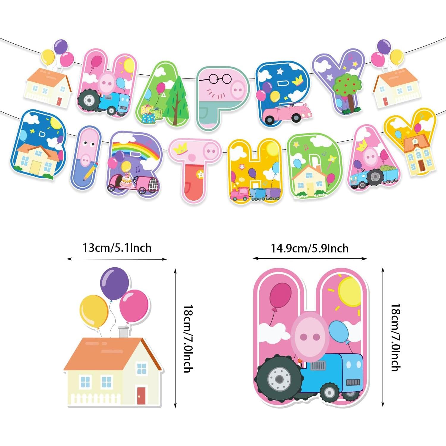 Suministros Fiesta Cumpleaños Cerdito Rosa - Banderín, Globos, Decoraciones