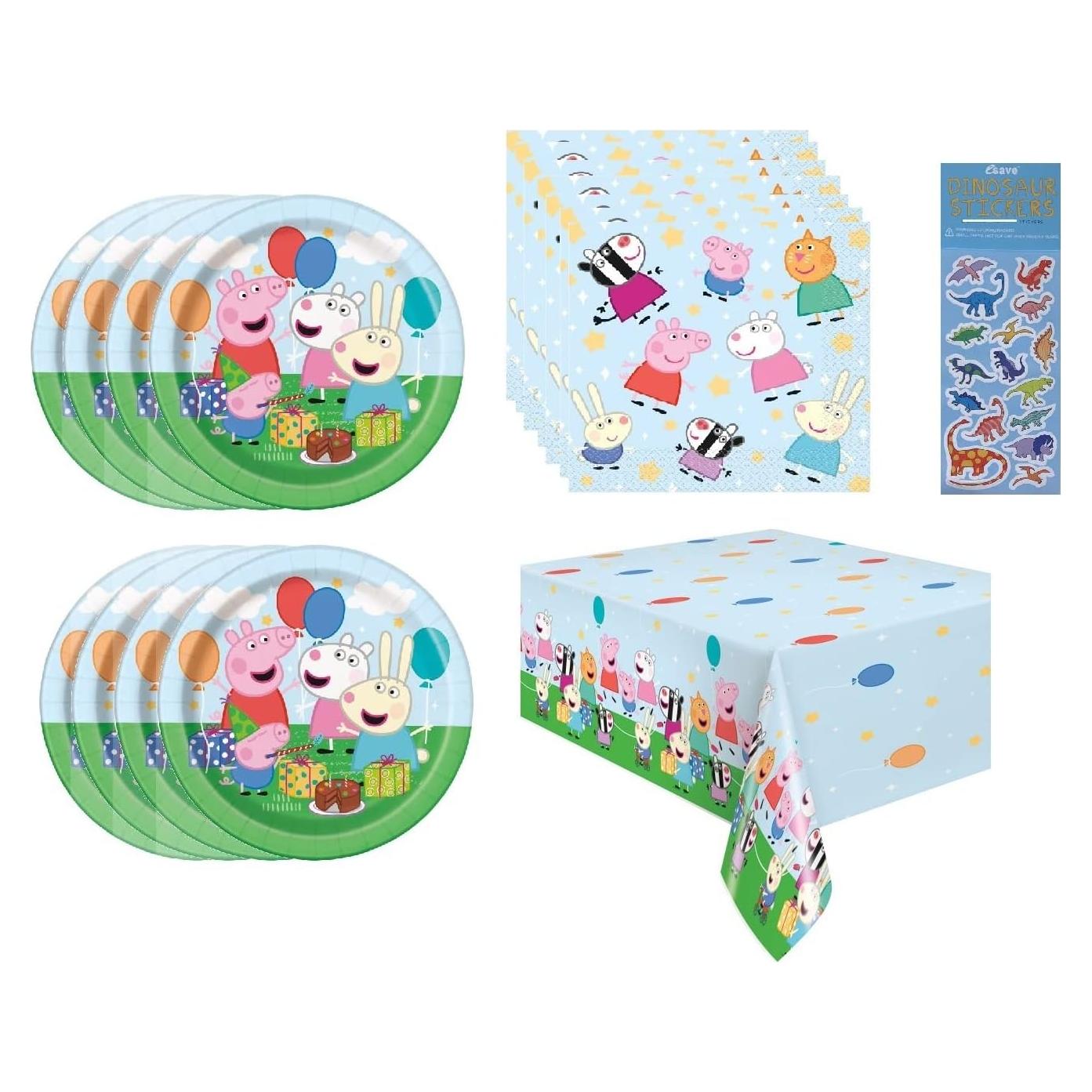 Suministros de Fiesta Peppa Pig para 16 Personas - Platos, Servilletas y Cubierta