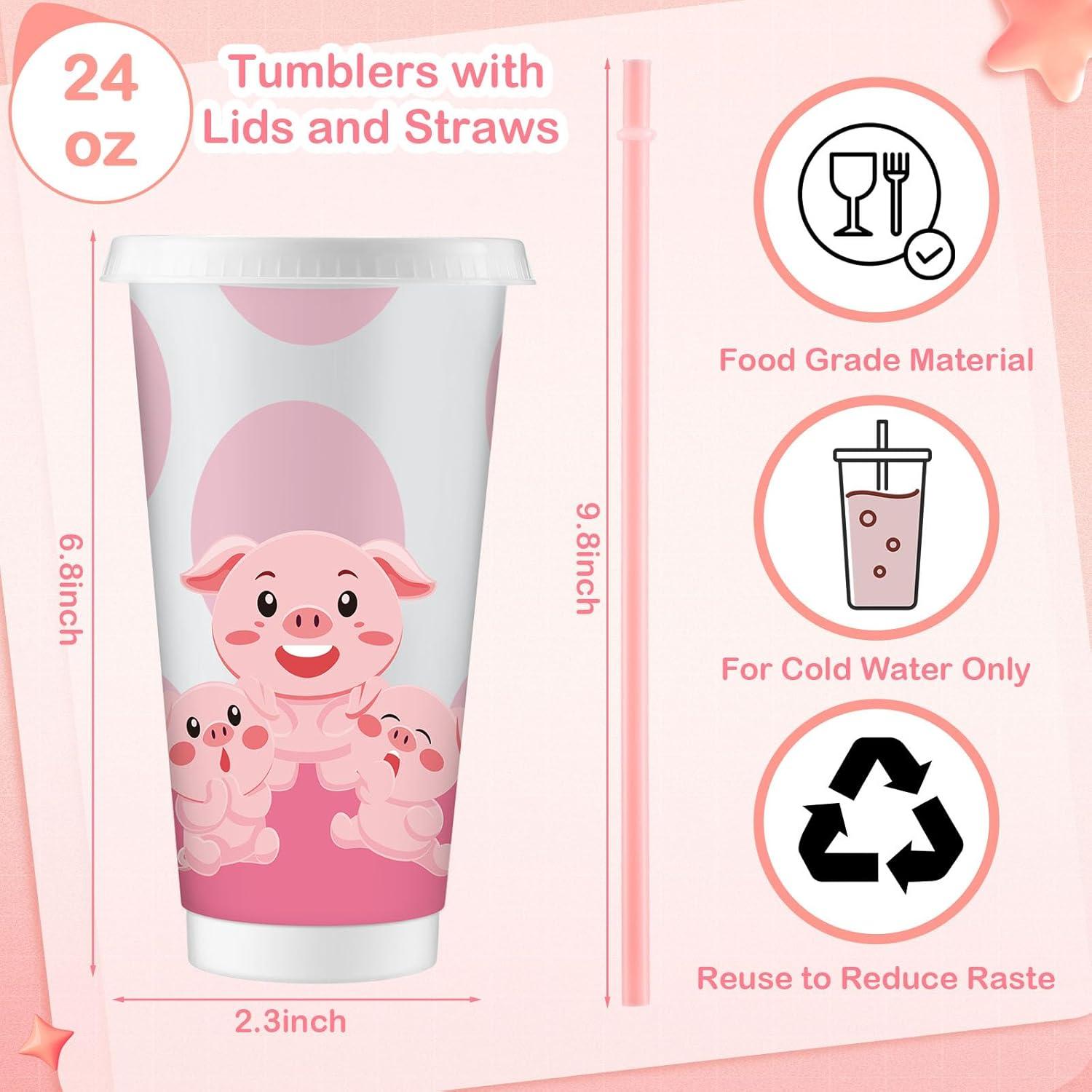 Vasos de Cerdo Nezyo 24 Pcs Reutilizables 710 ml con Pajitas