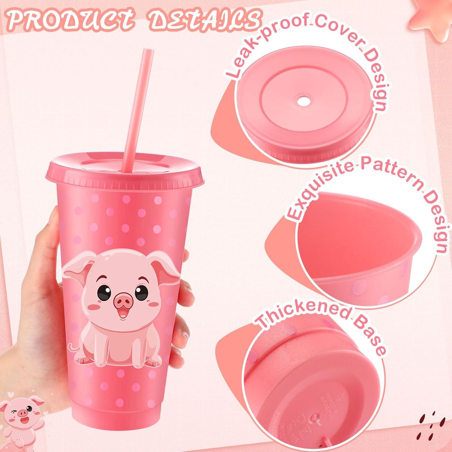 Vasos de Cerdo Nezyo 24 Pcs Reutilizables 710 ml con Pajitas