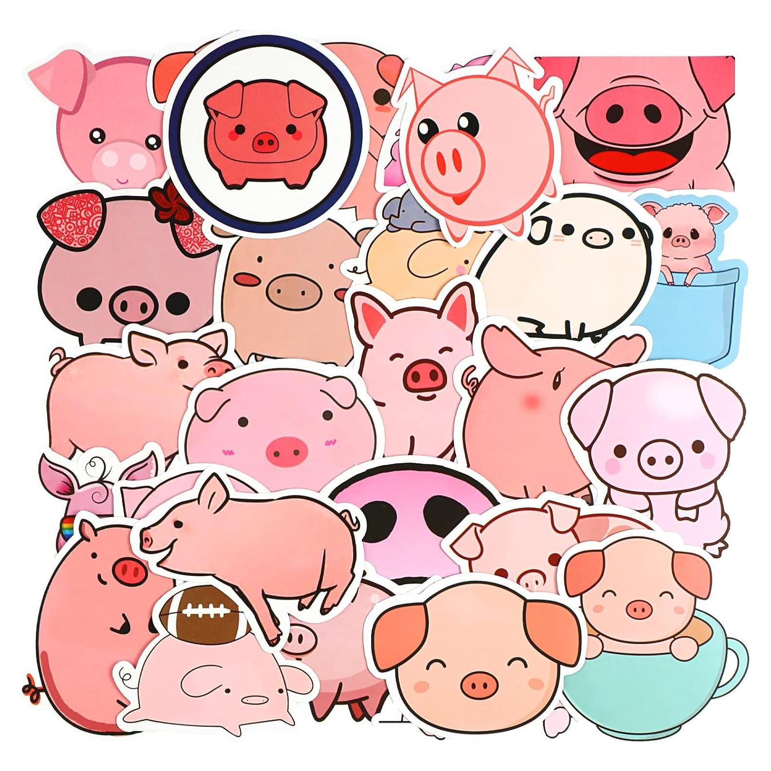 Pegatinas Kawaii de Cerdo Rosa - 100 Piezas PVC Impermeables