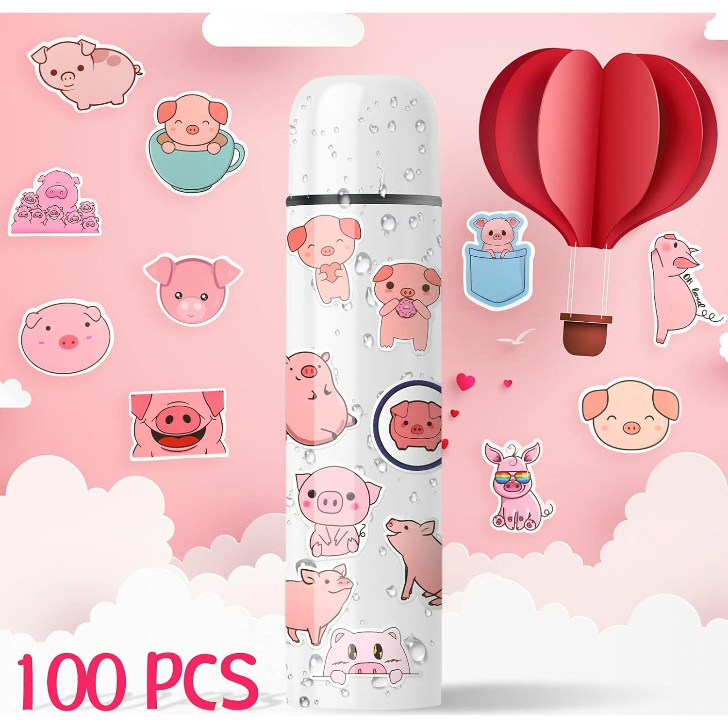 Pegatinas Kawaii de Cerdo Rosa - 100 Piezas PVC Impermeables
