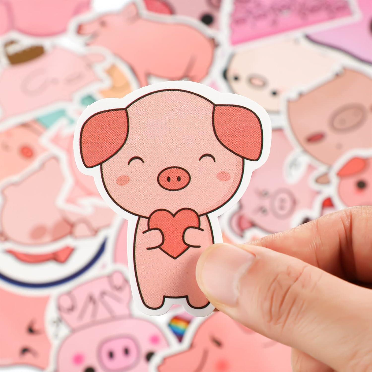 Pegatinas Kawaii de Cerdo Rosa - 100 Piezas PVC Impermeables