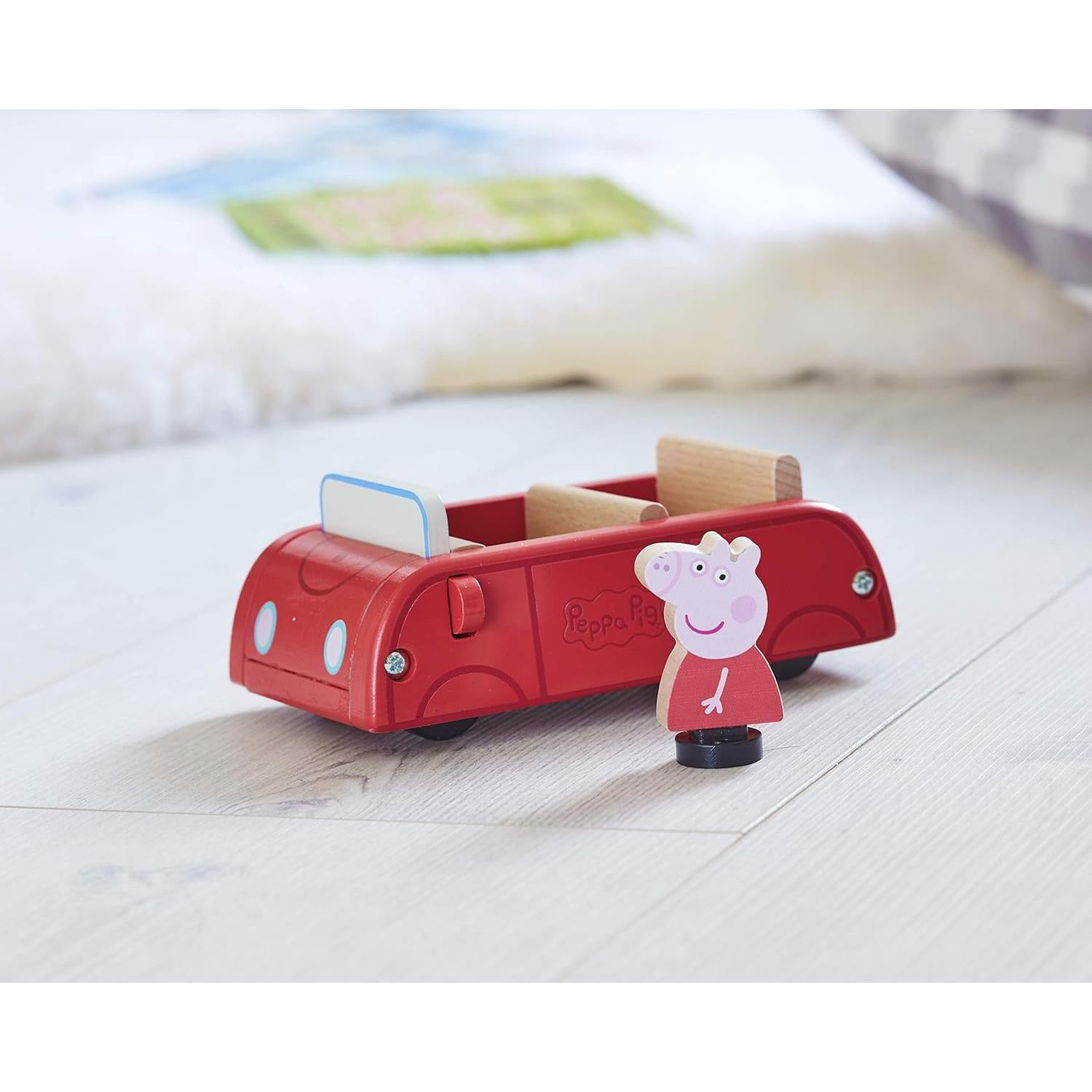 Coche Rojo de Madera Peppa Pig - Juguete Sostenible 15.3 cm