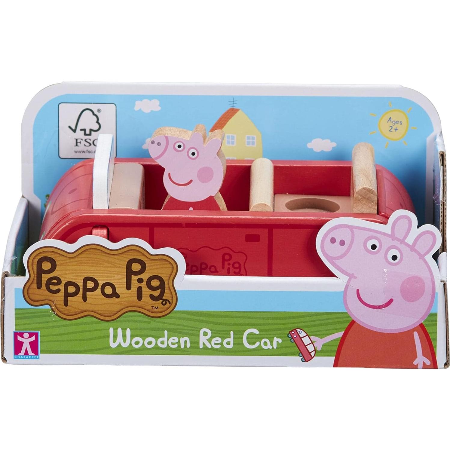 Coche Rojo de Madera Peppa Pig - Juguete Sostenible 15.3 cm