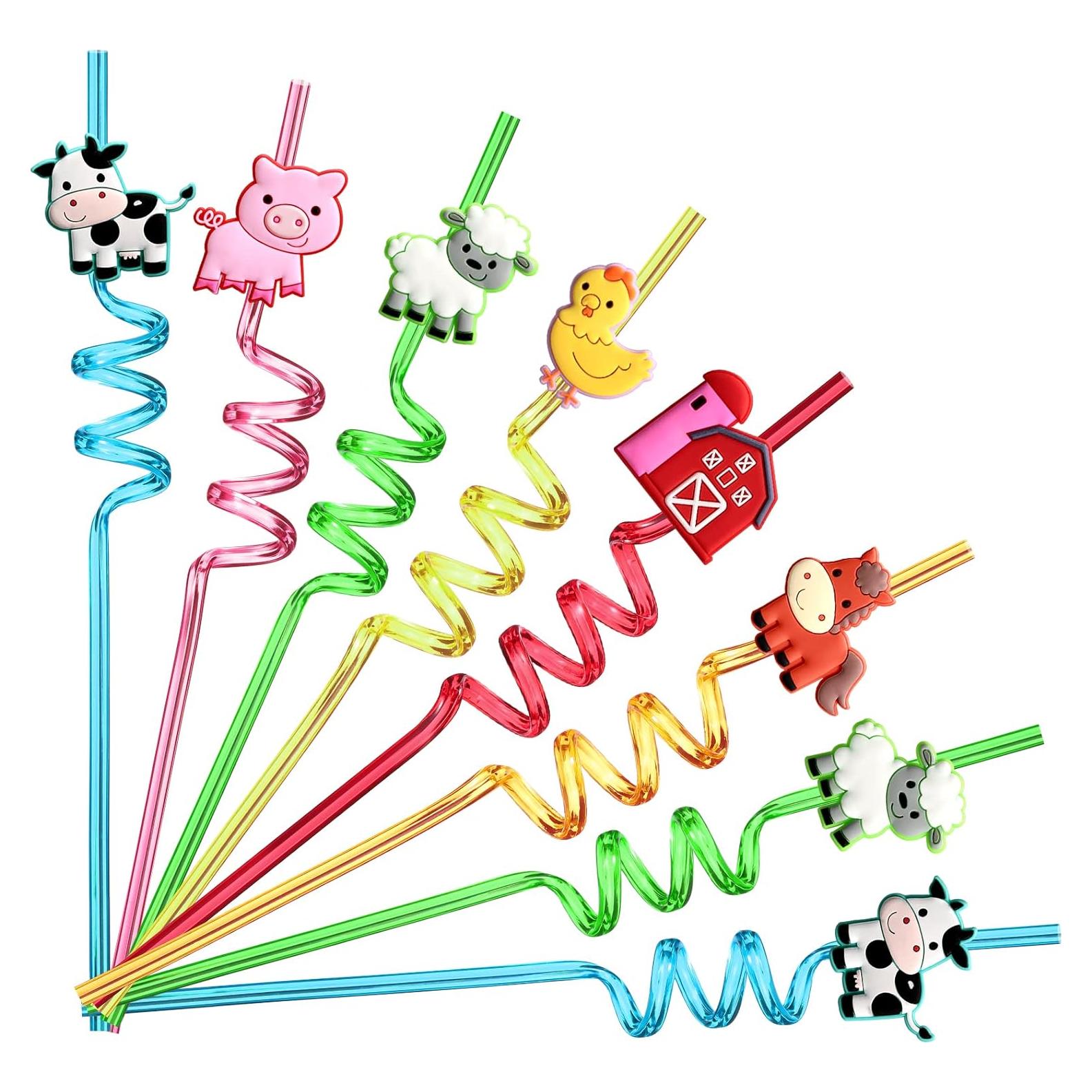 24 Pajitas Reutilizables de Animales de Granja Lidmada 26.5 cm