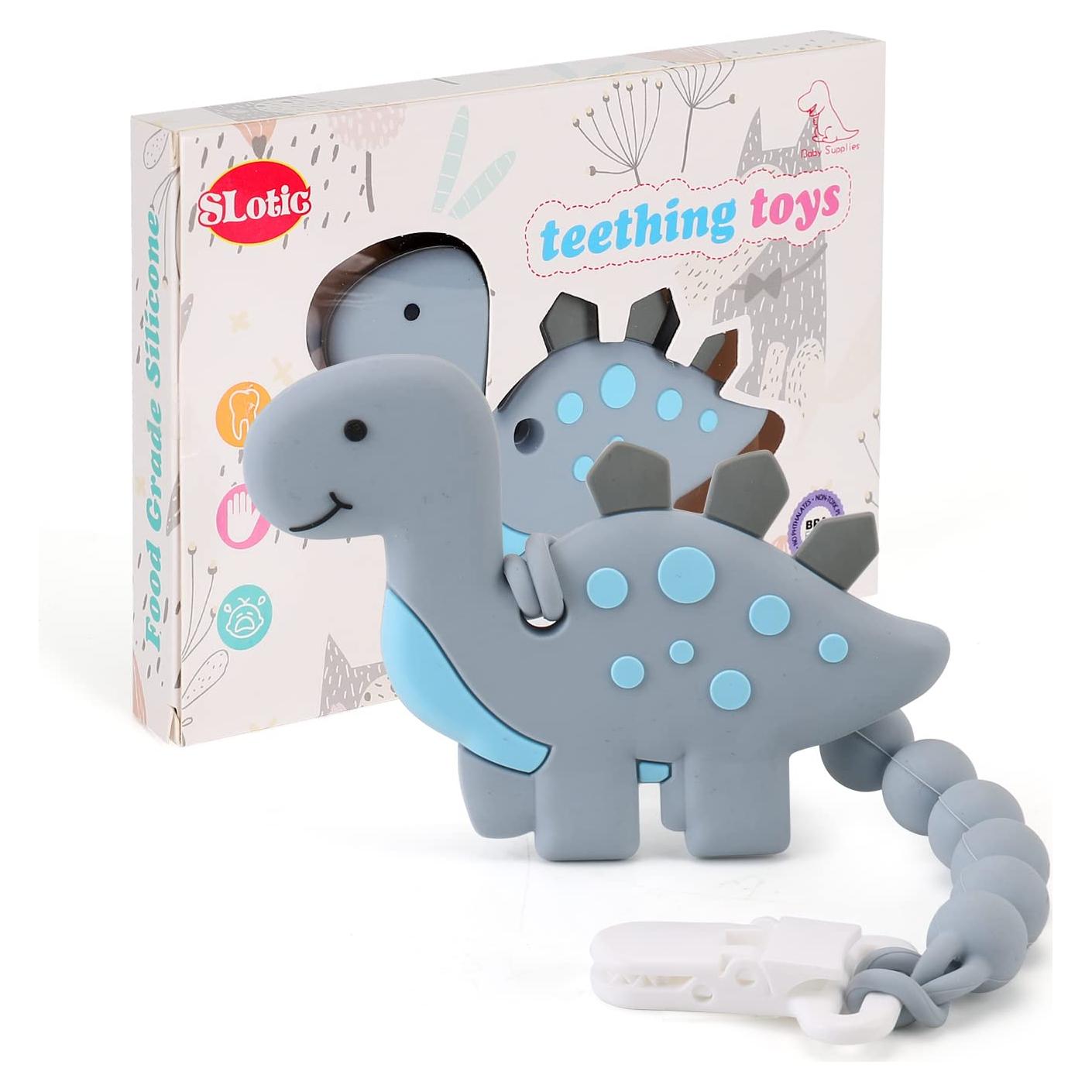 Chupete de Dinosaurio con Sujetador - Alivio Dentición Bebés