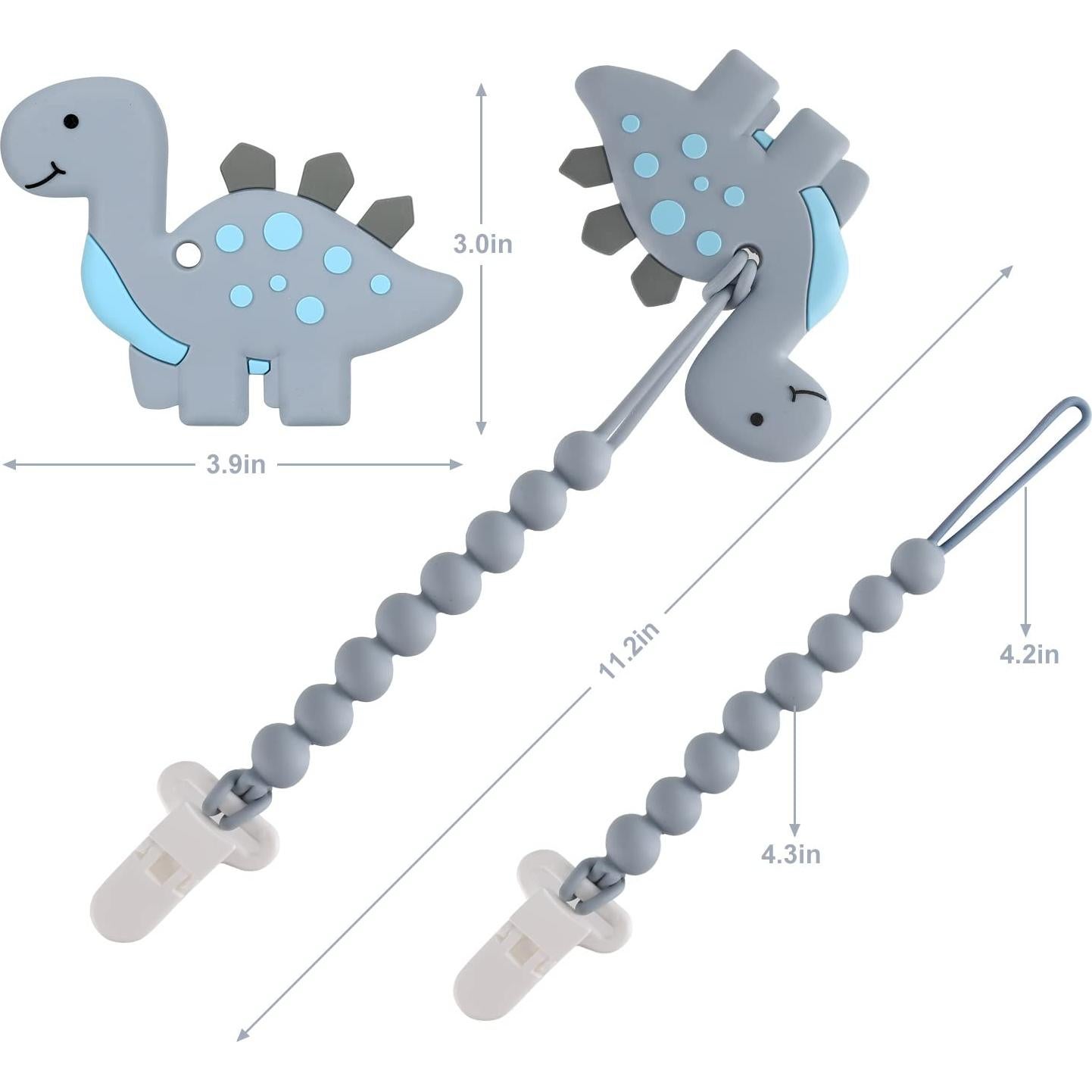 Chupete de Dinosaurio con Sujetador - Alivio Dentición Bebés