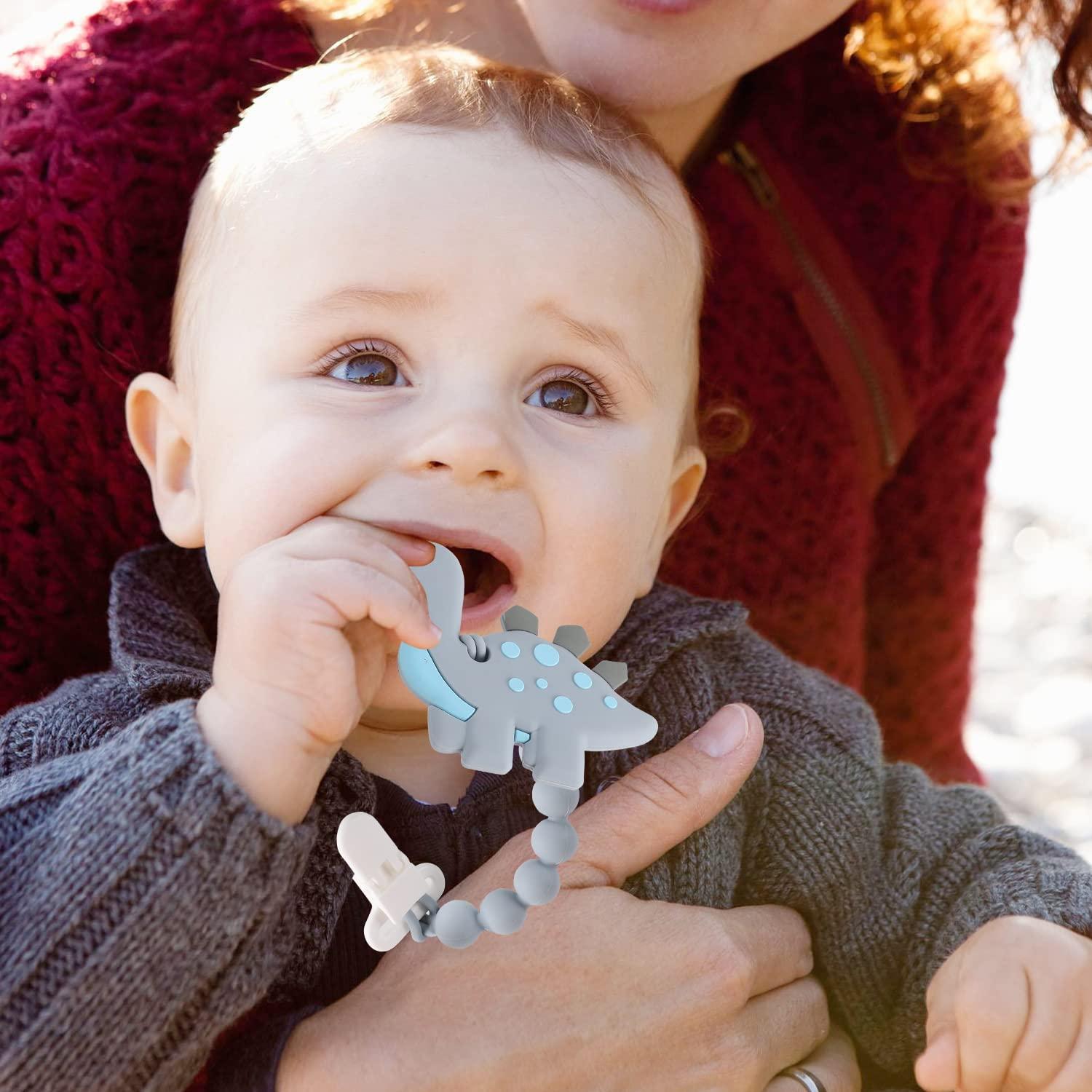 Chupete de Dinosaurio con Sujetador - Alivio Dentición Bebés