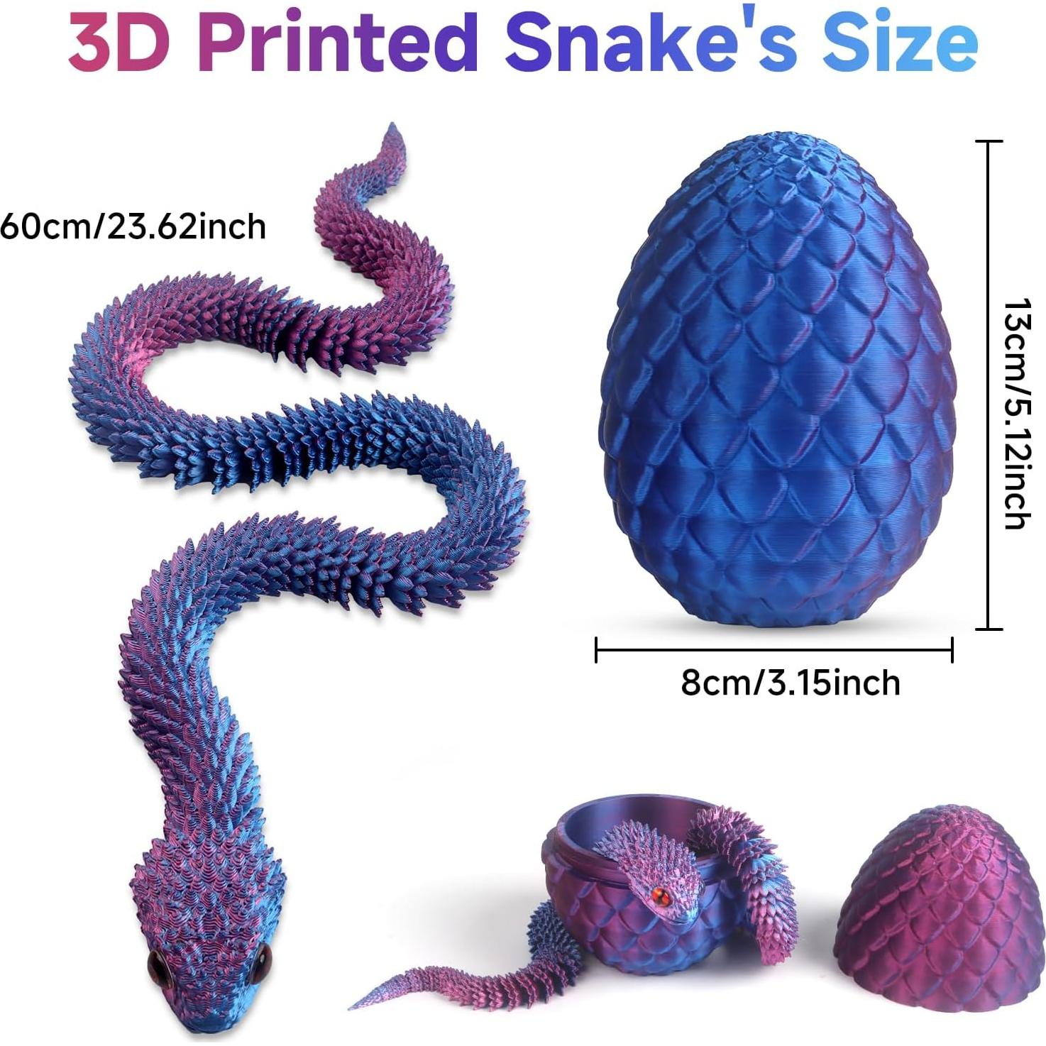Serpiente Impresa en 3D 60 cm Flexible HayBaroda - Juguete Realista