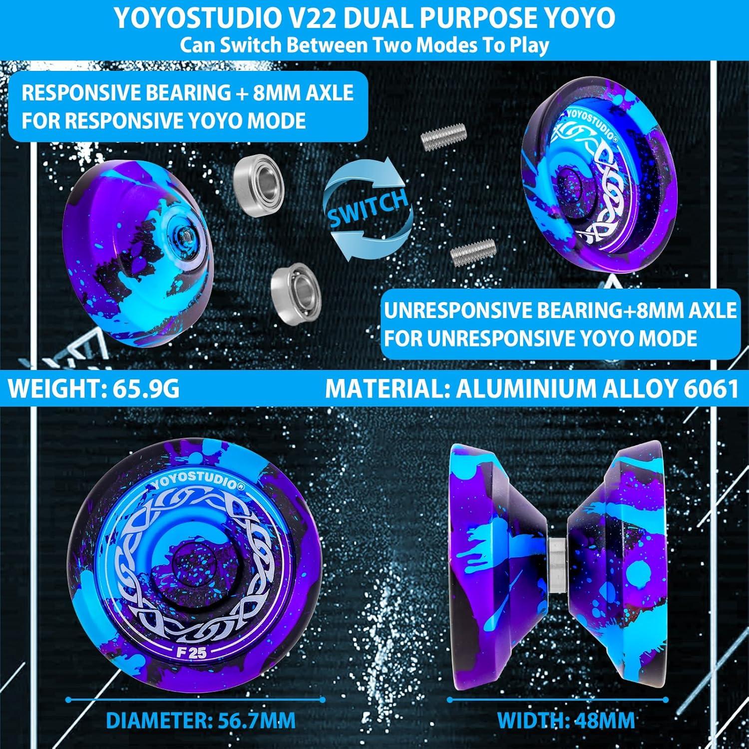 Yoyo Profesional YOYOSTUDIO F25 con Kit de Accesorios - Negro Azul Púrpura