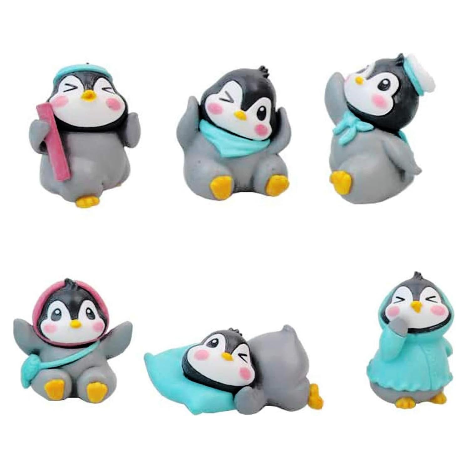 Set de 6 Figuras de Pingüino PVC para Decoración de Pasteles