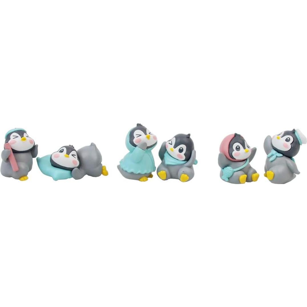 Set de 6 Figuras de Pingüino PVC para Decoración de Pasteles
